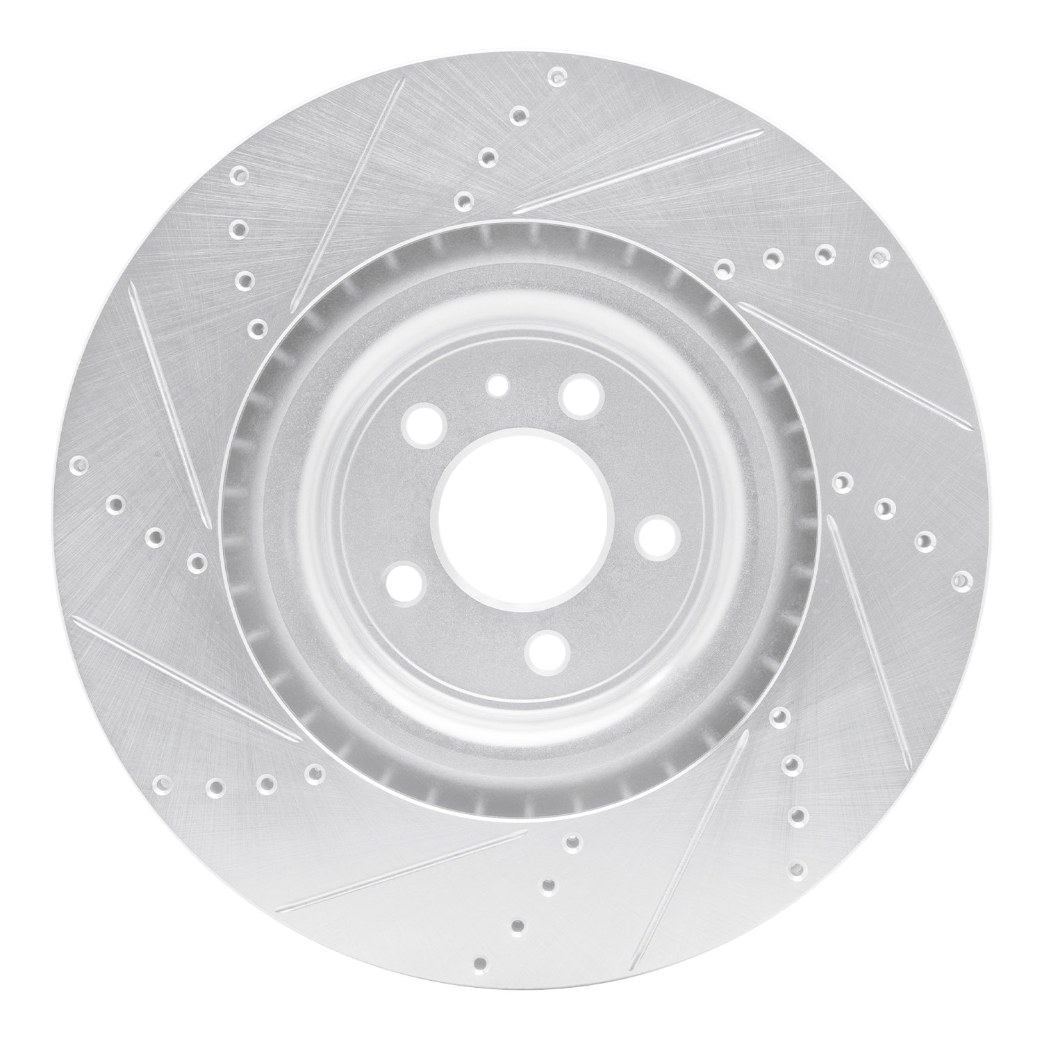 E-Line Drilled & Slotted Silver Brake Rotor, 2013-2014 Ford/Lincoln/Mercury/Mazda, Position: Front Right