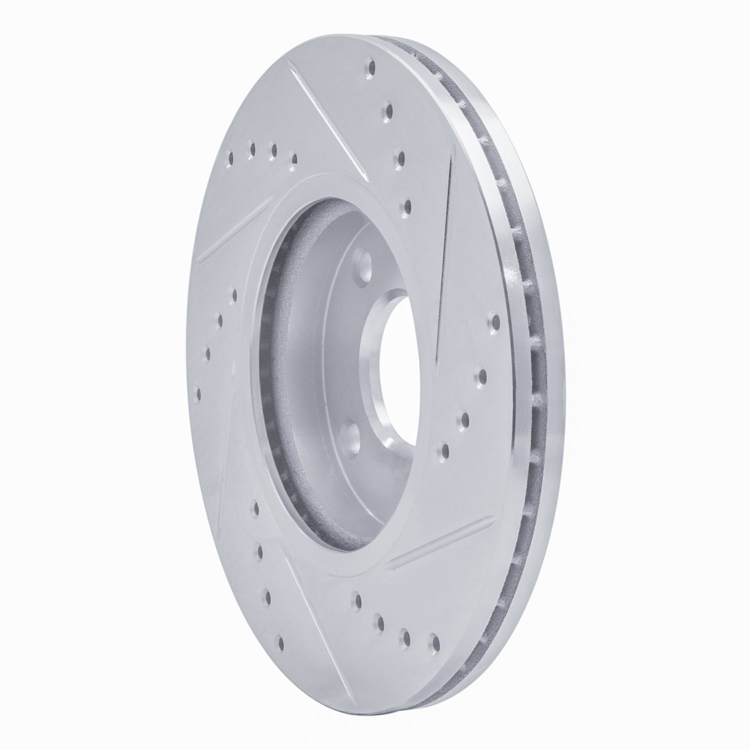 E-Line Drilled & Slotted Silver Brake Rotor, 2014-2019 Ford/Lincoln/Mercury/Mazda, Position: Front Left