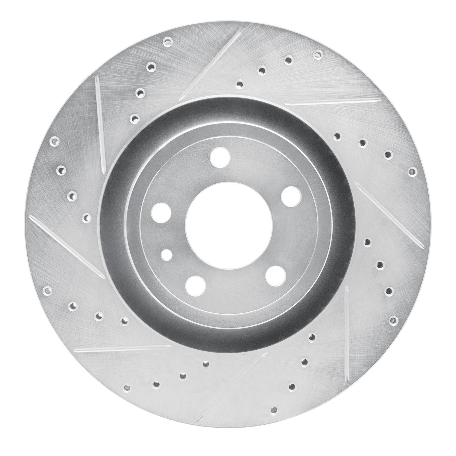 E-Line Drilled & Slotted Silver Brake Rotor, 2015-2020 Ford/Lincoln/Mercury/Mazda, Position: Front Right