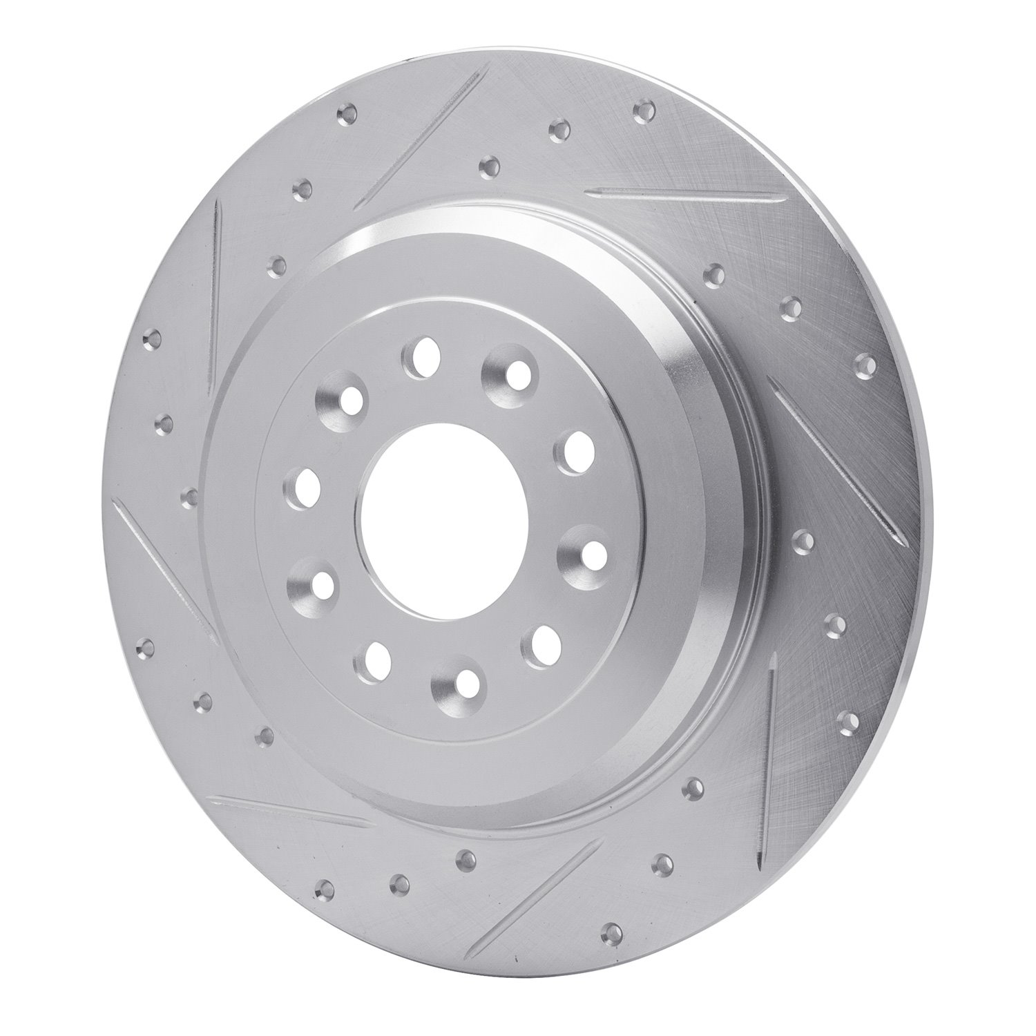 E-Line Drilled & Slotted Silver Brake Rotor, 2005-2019 Ford/Lincoln/Mercury/Mazda, Position: Rear Left