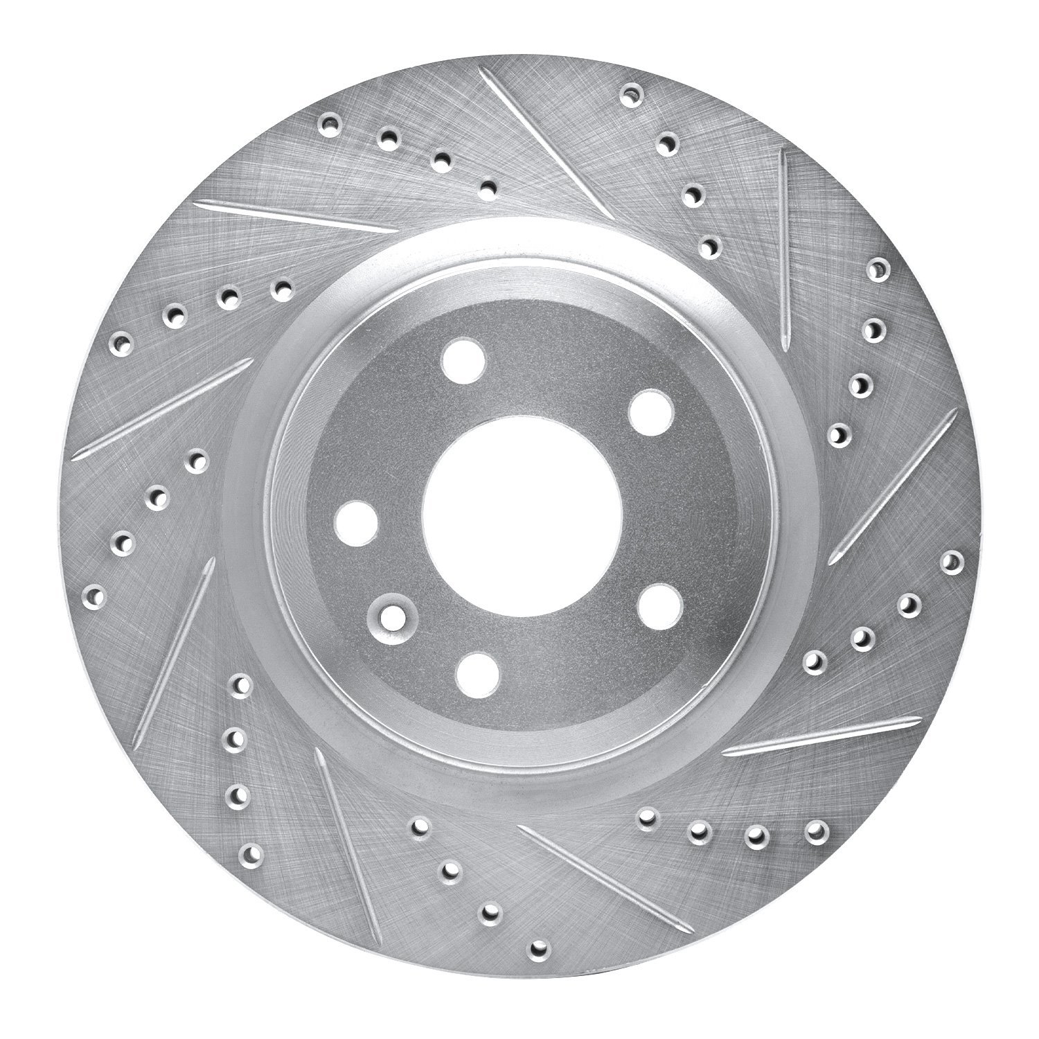 E-Line Drilled & Slotted Silver Brake Rotor, 2011-2019 Ford/Lincoln/Mercury/Mazda, Position: Front Right