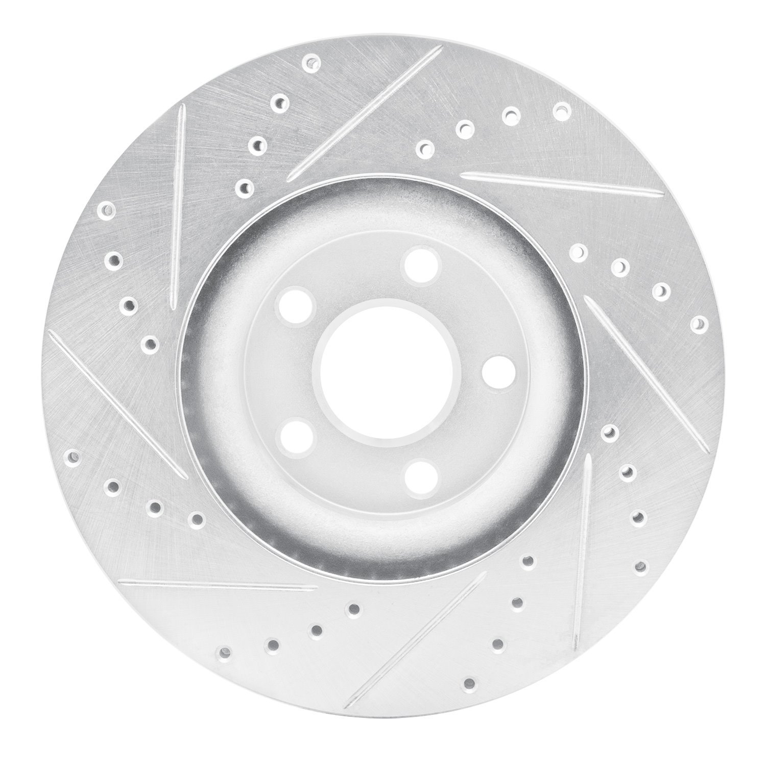 E-Line Drilled & Slotted Silver Brake Rotor, 2015-2020 Ford/Lincoln/Mercury/Mazda, Position: Front Right