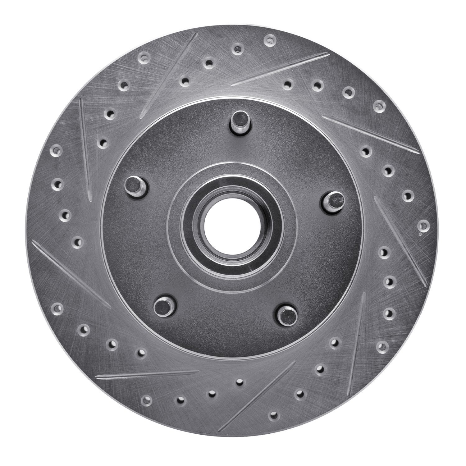 E-Line Drilled & Slotted Silver Brake Rotor, 1973-1993 Ford/Lincoln/Mercury/Mazda, Position: Front Left