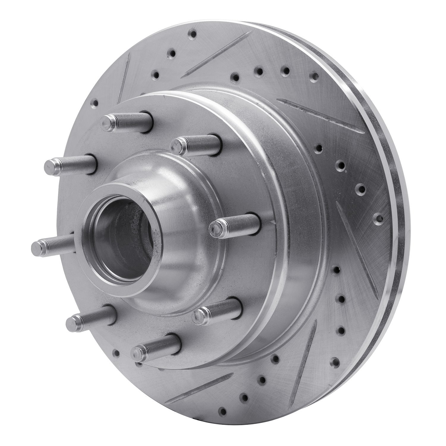 E-Line Drilled & Slotted Silver Brake Rotor, 1980-1985 Ford/Lincoln/Mercury/Mazda, Position: Front Left