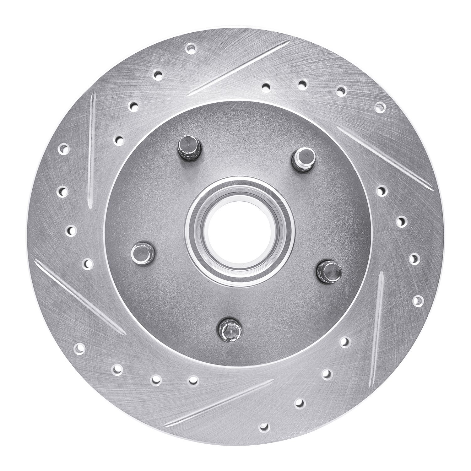 E-Line Drilled & Slotted Silver Brake Rotor, 1983-1994 Ford/Lincoln/Mercury/Mazda, Position: Front Left