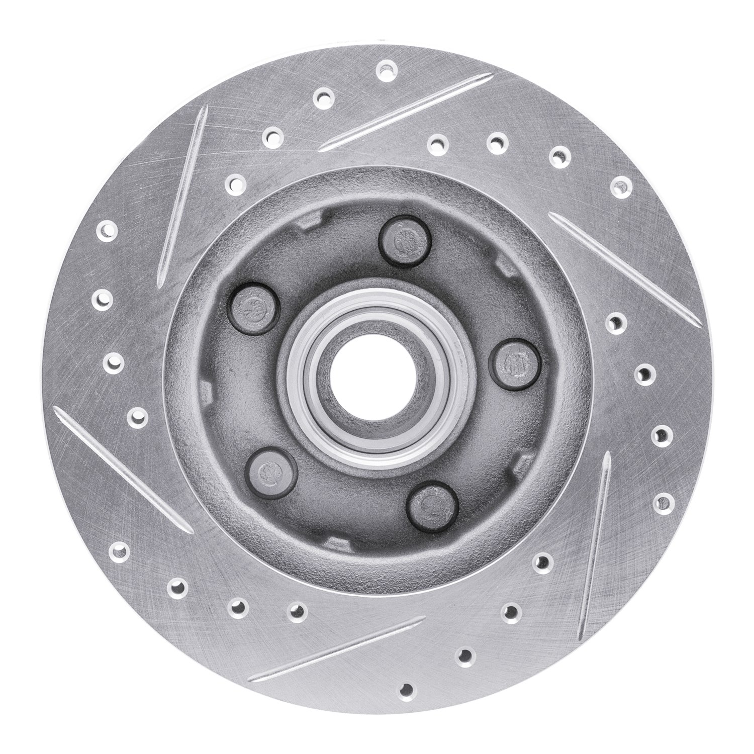 E-Line Drilled & Slotted Silver Brake Rotor, 1983-1994 Ford/Lincoln/Mercury/Mazda, Position: Front Right