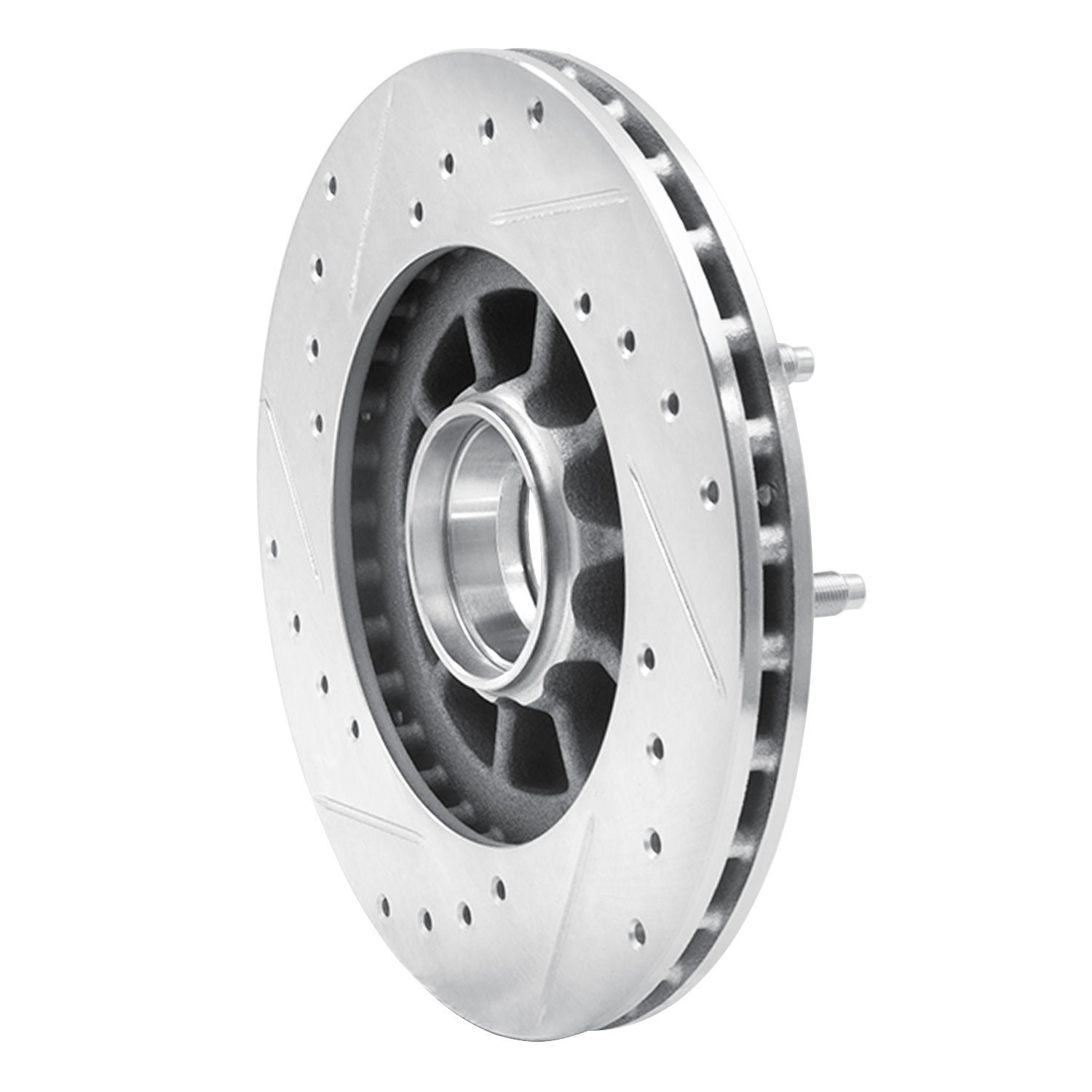 E-Line Drilled & Slotted Silver Brake Rotor, 1983-1992 Ford/Lincoln/Mercury/Mazda, Position: Front Right