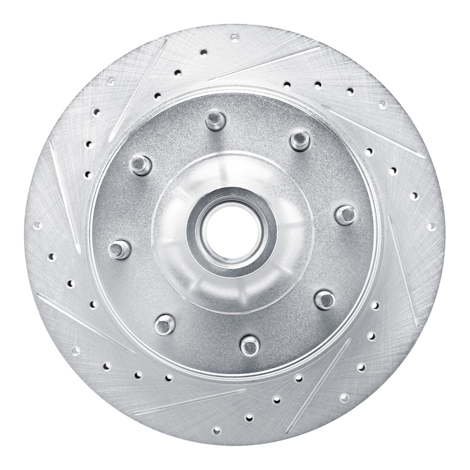 E-Line Drilled & Slotted Silver Brake Rotor, 1980-1985 Ford/Lincoln/Mercury/Mazda, Position: Front Left