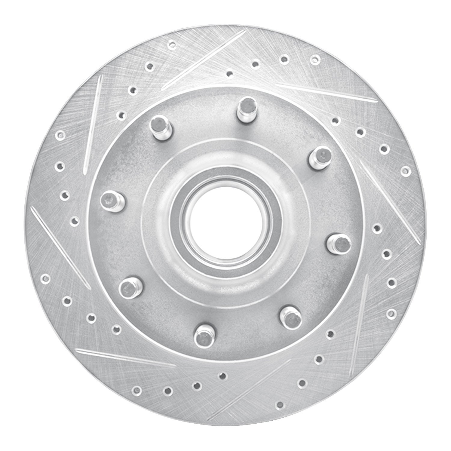 E-Line Drilled & Slotted Silver Brake Rotor, 1986-1994 Ford/Lincoln/Mercury/Mazda, Position: Front Left