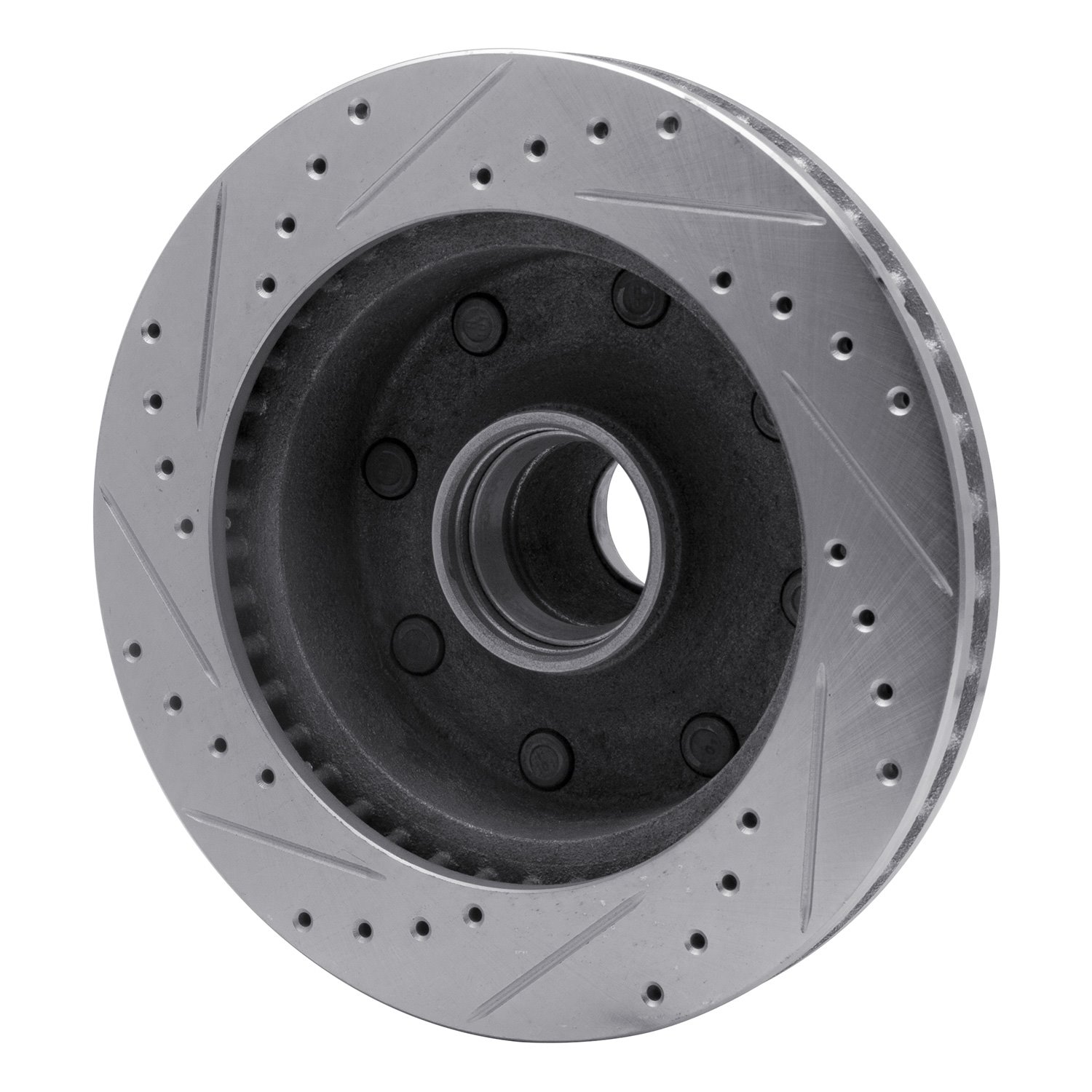 E-Line Drilled & Slotted Silver Brake Rotor, 1986-1994 Ford/Lincoln/Mercury/Mazda, Position: Front Right