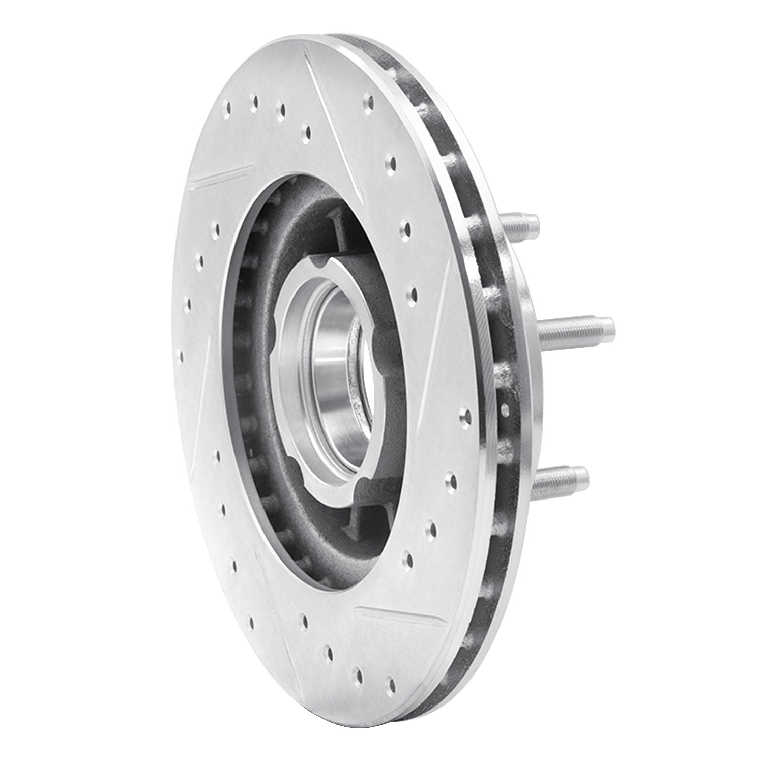 E-Line Drilled & Slotted Silver Brake Rotor, 1990-1994 Ford/Lincoln/Mercury/Mazda, Position: Front Left