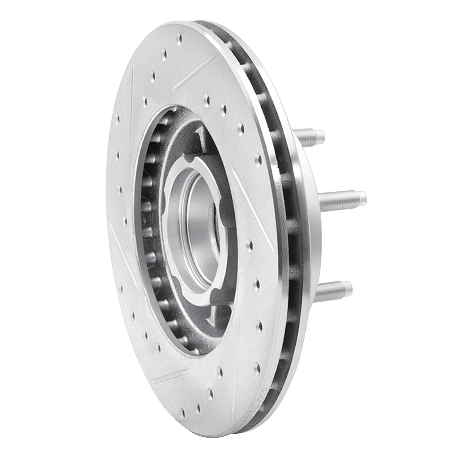 E-Line Drilled & Slotted Silver Brake Rotor, 1990-1994 Ford/Lincoln/Mercury/Mazda, Position: Front Right
