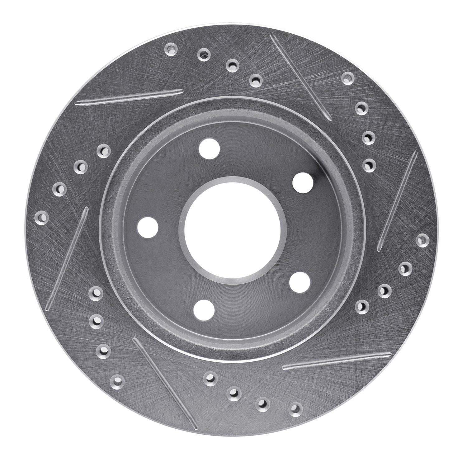 E-Line Drilled & Slotted Silver Brake Rotor, 1990-1997 Ford/Lincoln/Mercury/Mazda, Position: Left Front