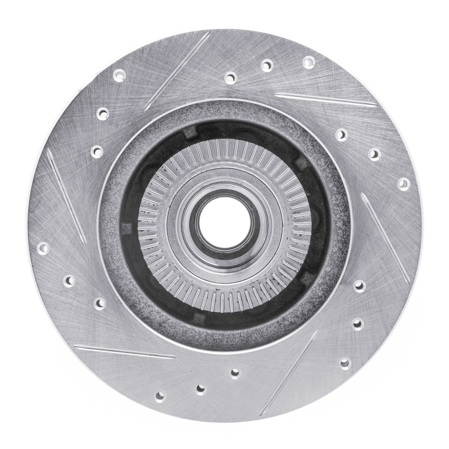 E-Line Drilled & Slotted Silver Brake Rotor, 1991-1994 Ford/Lincoln/Mercury/Mazda, Position: Front Right