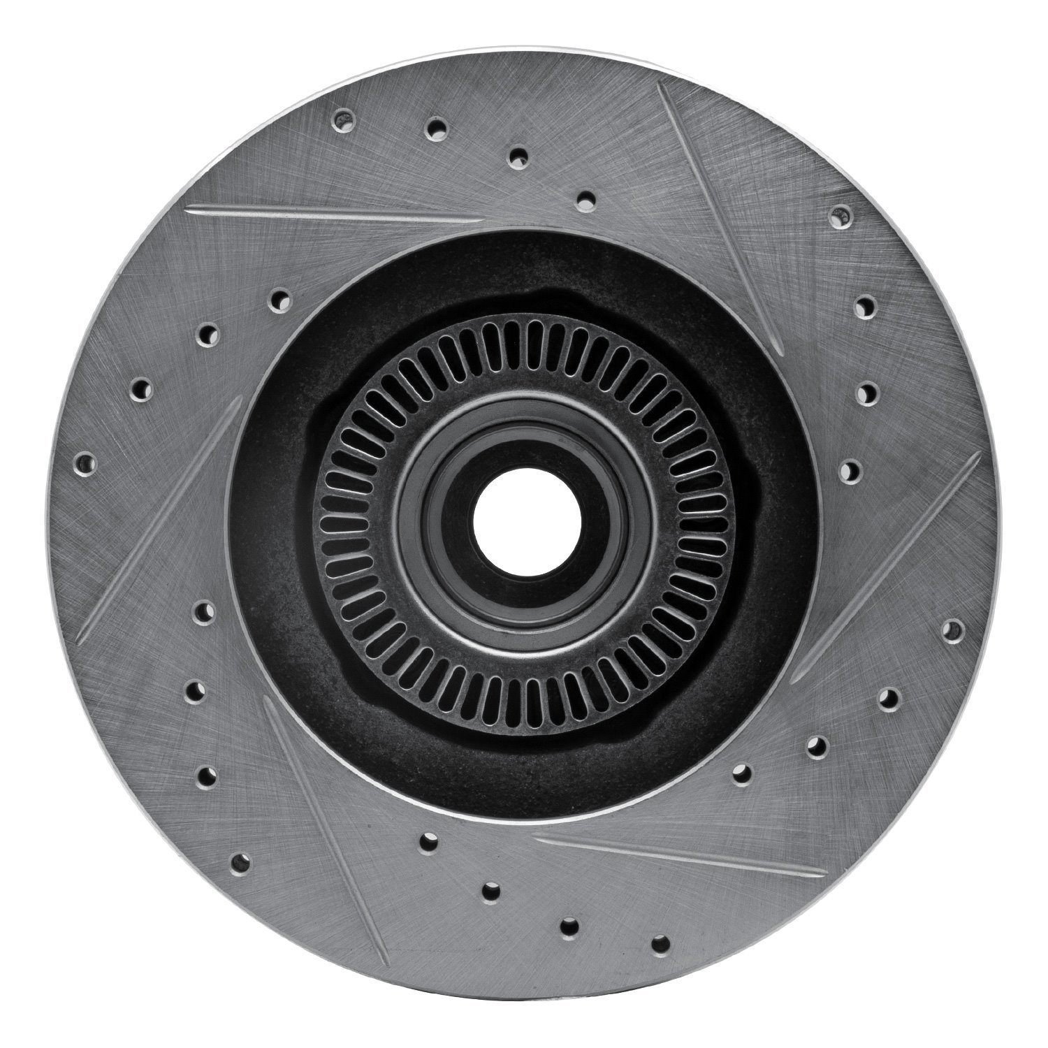 E-Line Drilled & Slotted Silver Brake Rotor, 1995-2011 Ford/Lincoln/Mercury/Mazda, Position: Front Left