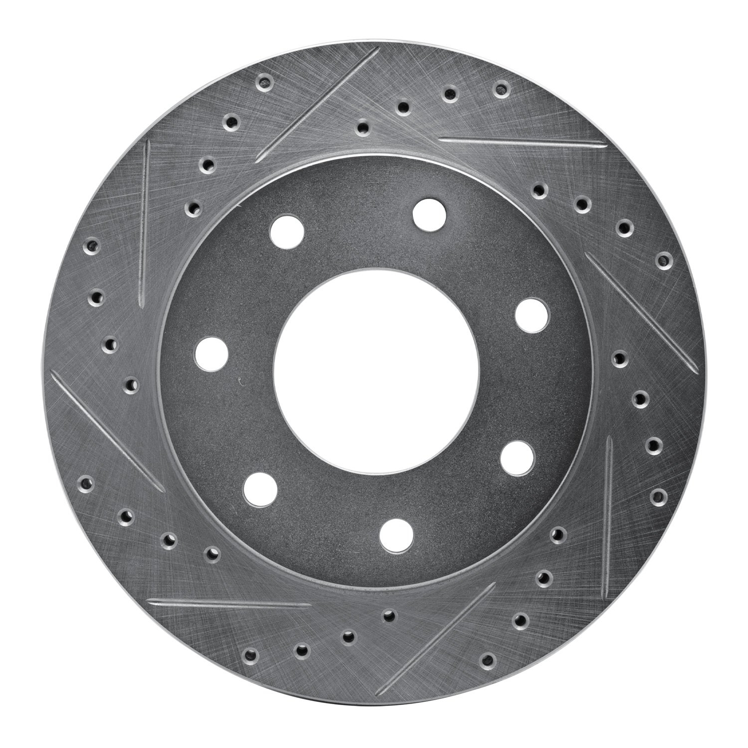 E-Line Drilled & Slotted Silver Brake Rotor, 1997-2004 Ford/Lincoln/Mercury/Mazda, Position: Front Left