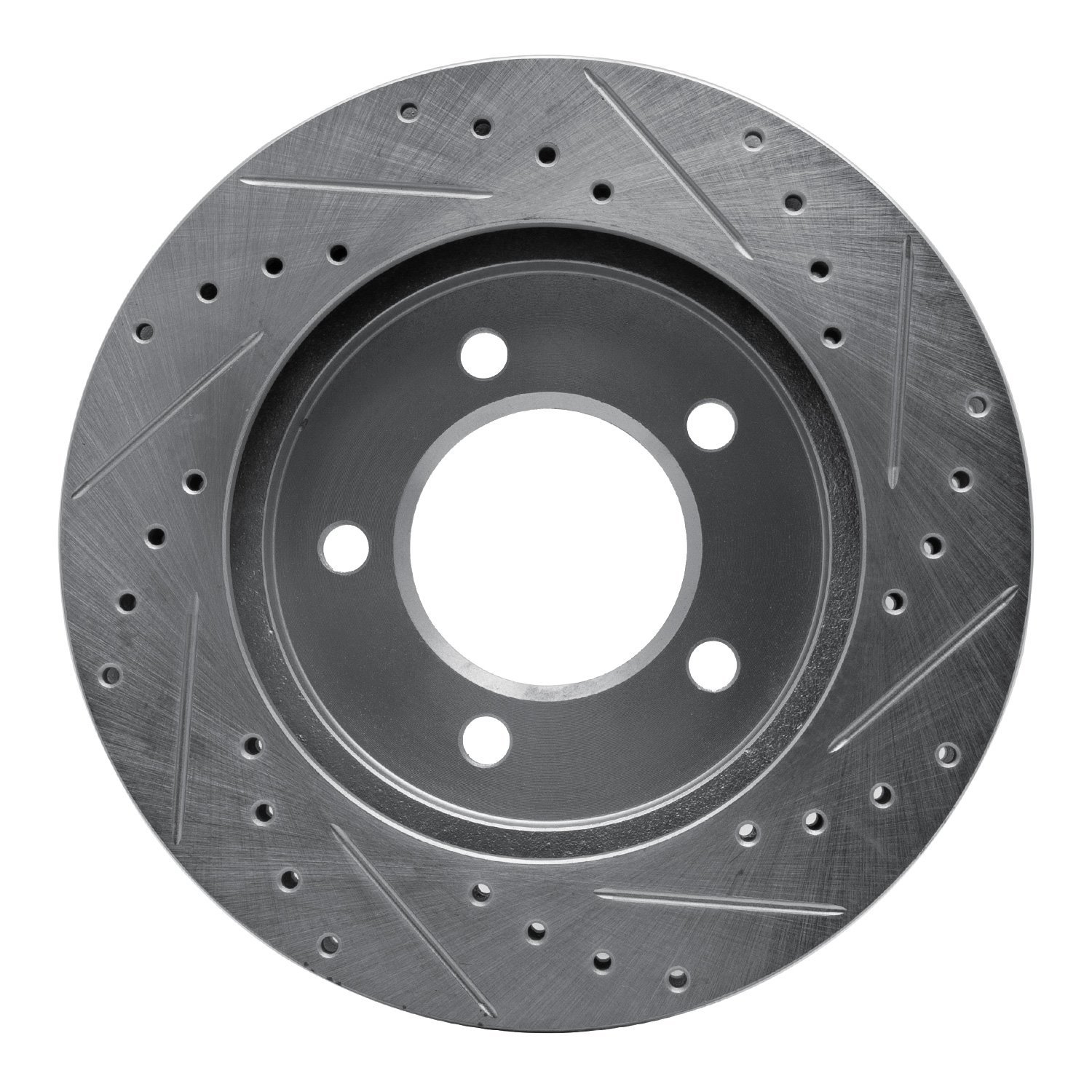 E-Line Drilled & Slotted Silver Brake Rotor, 1997-2002 Ford/Lincoln/Mercury/Mazda, Position: Front Left