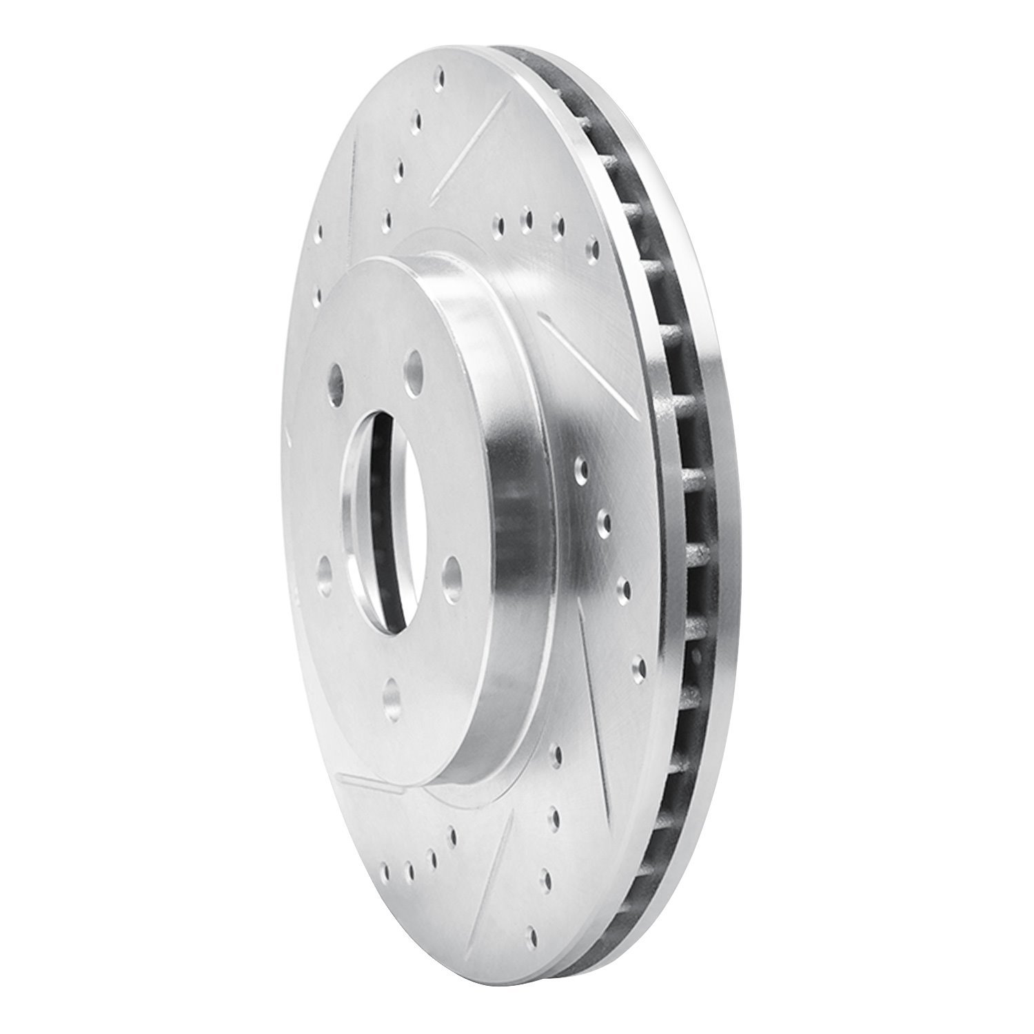 E-Line Drilled & Slotted Silver Brake Rotor, 2005-2012 Ford/Lincoln/Mercury/Mazda, Position: Front Left