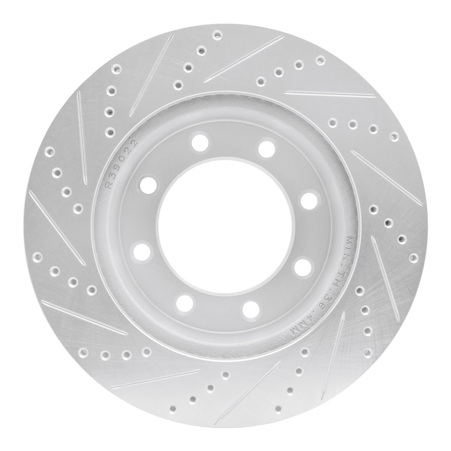 E-Line Drilled & Slotted Silver Brake Rotor, 2005-2012 Ford/Lincoln/Mercury/Mazda, Position: Front Right