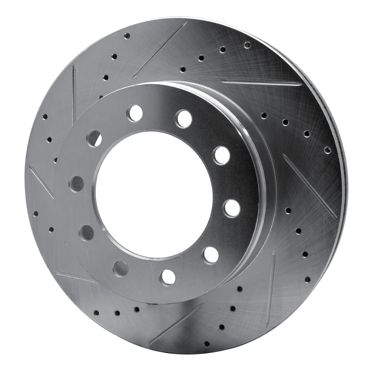 E-Line Drilled & Slotted Silver Brake Rotor, 2005-2016 Ford/Lincoln/Mercury/Mazda, Position: Front Left