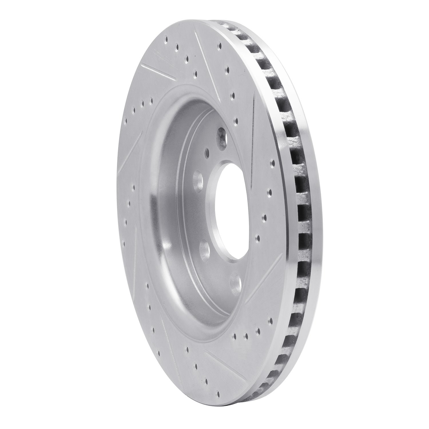 E-Line Drilled & Slotted Silver Brake Rotor, 2007-2021 Ford/Lincoln/Mercury/Mazda, Position: Front Left