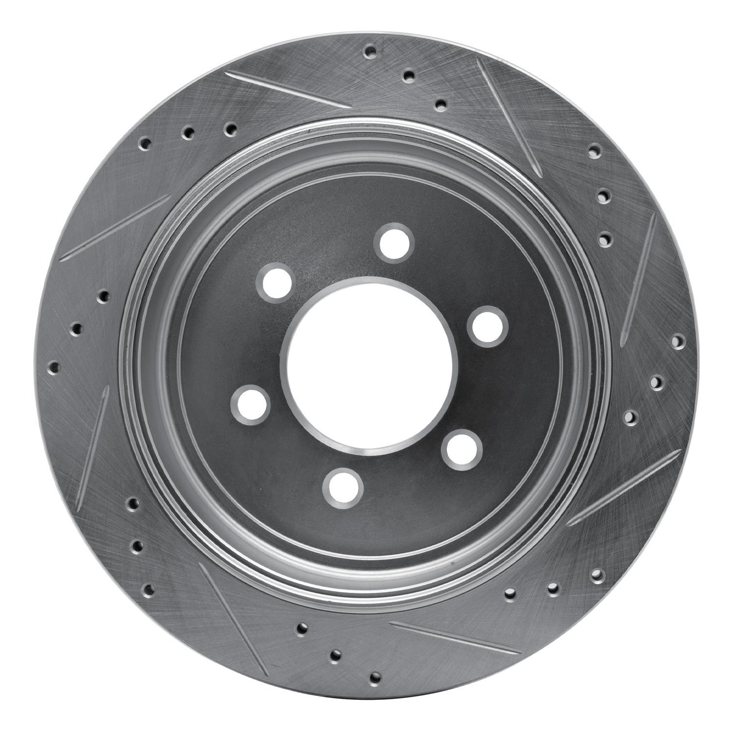 E-Line Drilled & Slotted Silver Brake Rotor, 2007-2017 Ford/Lincoln/Mercury/Mazda, Position: Rear Left