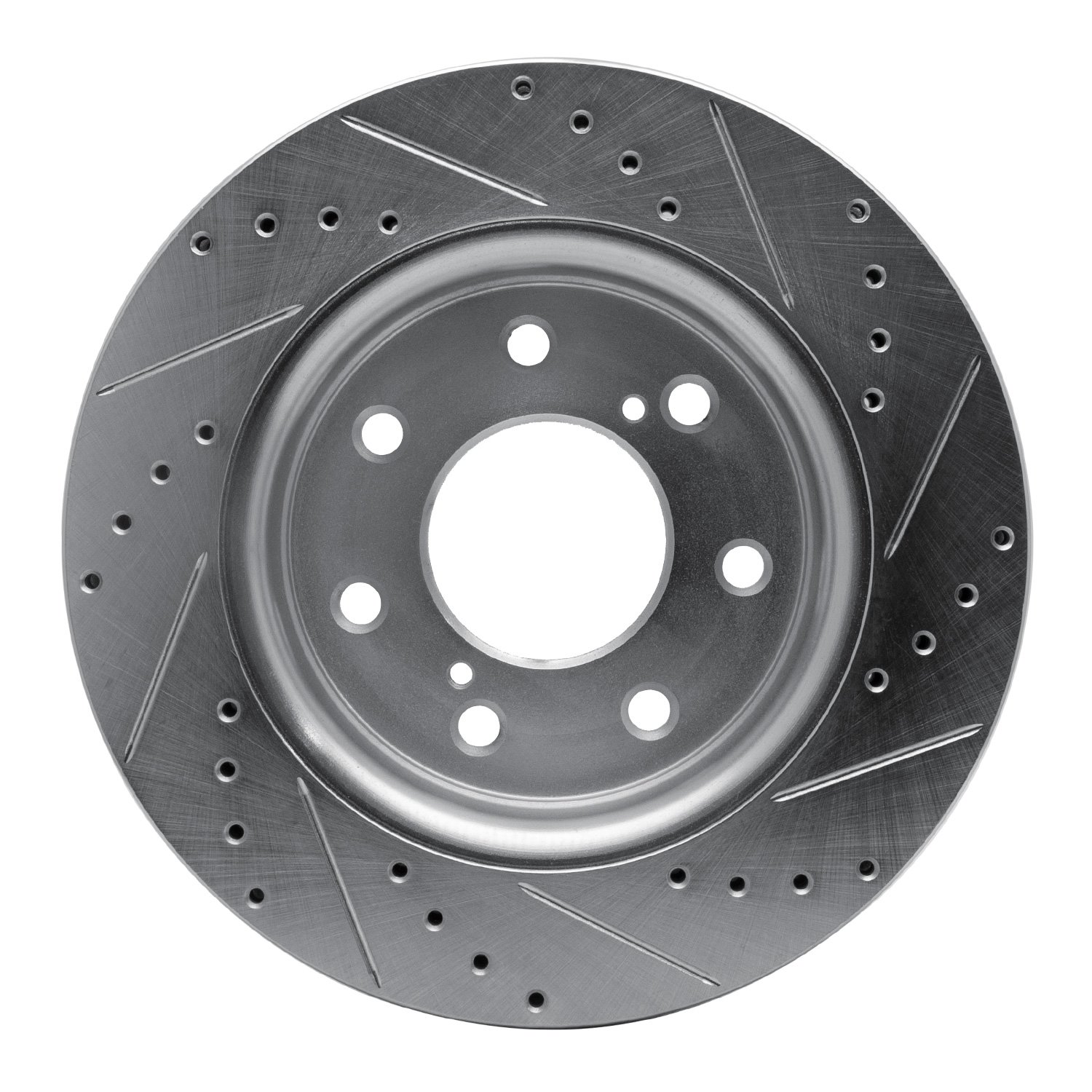 E-Line Drilled & Slotted Silver Brake Rotor, 2010-2014 Ford/Lincoln/Mercury/Mazda, Position: Front Left