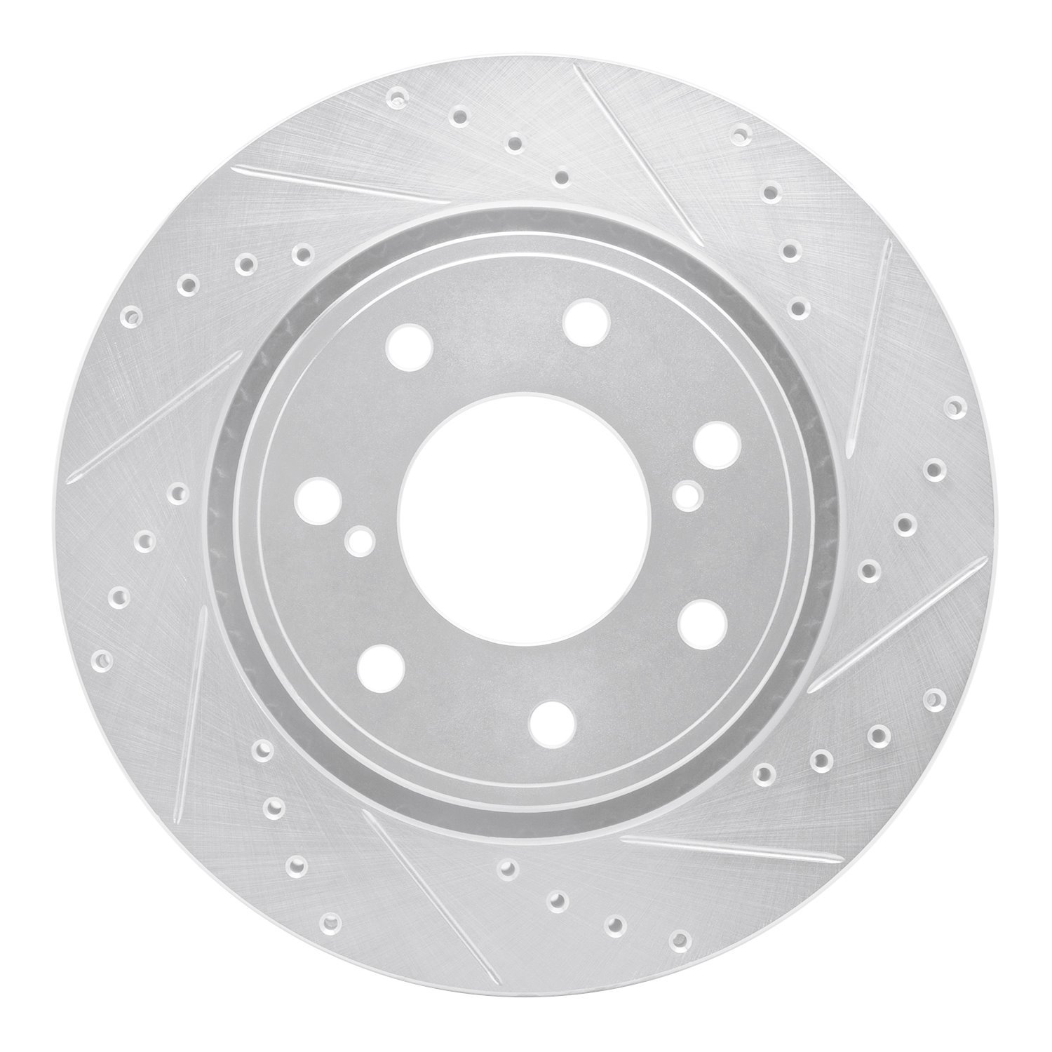 E-Line Drilled & Slotted Silver Brake Rotor, 2010-2014 Ford/Lincoln/Mercury/Mazda, Position: Front Right