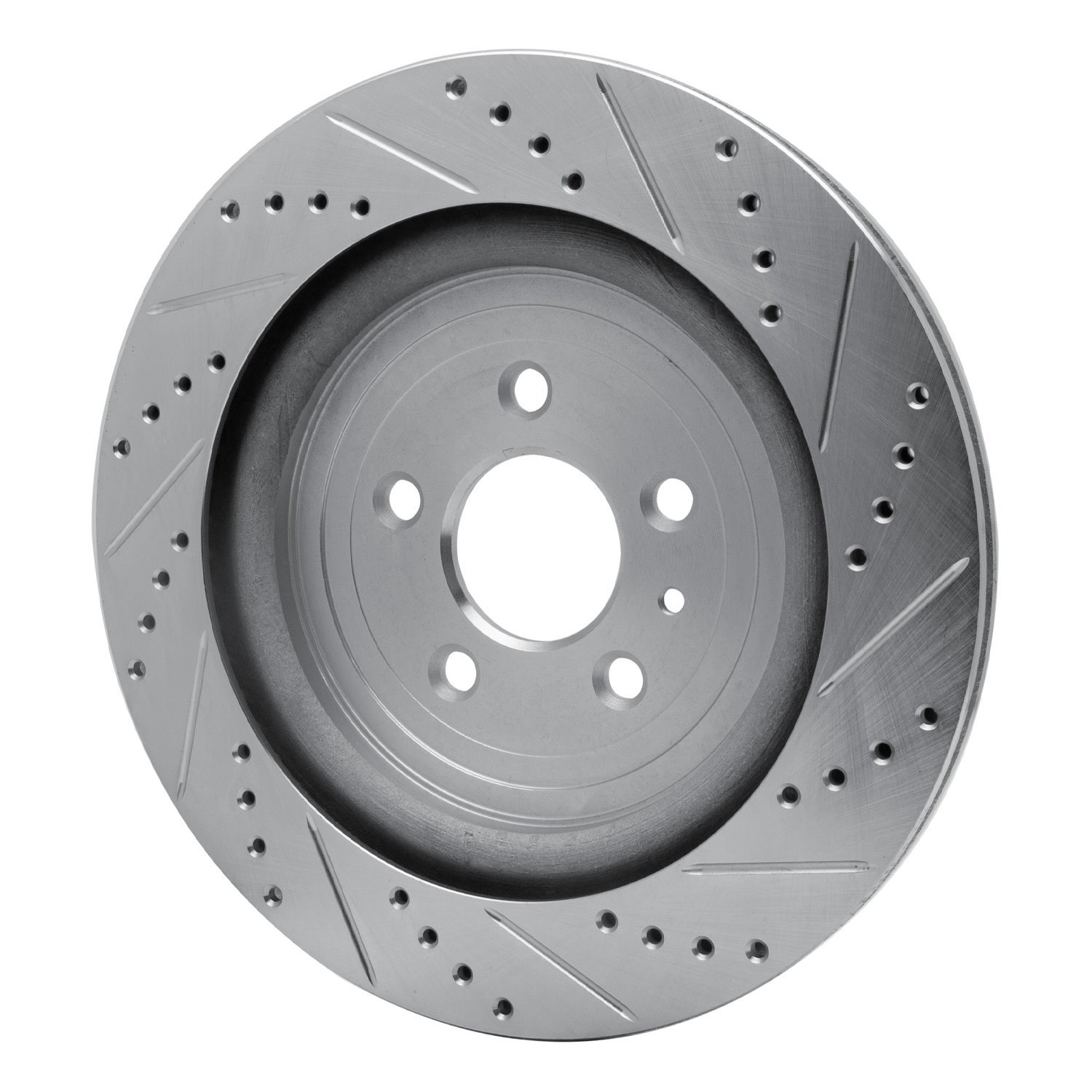 E-Line Drilled & Slotted Silver Brake Rotor, 2013-2019 Ford/Lincoln/Mercury/Mazda, Position: Rear Left
