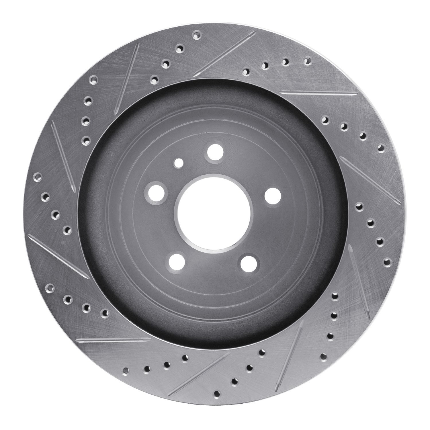 E-Line Drilled & Slotted Silver Brake Rotor, 2013-2019 Ford/Lincoln/Mercury/Mazda, Position: Rear Right