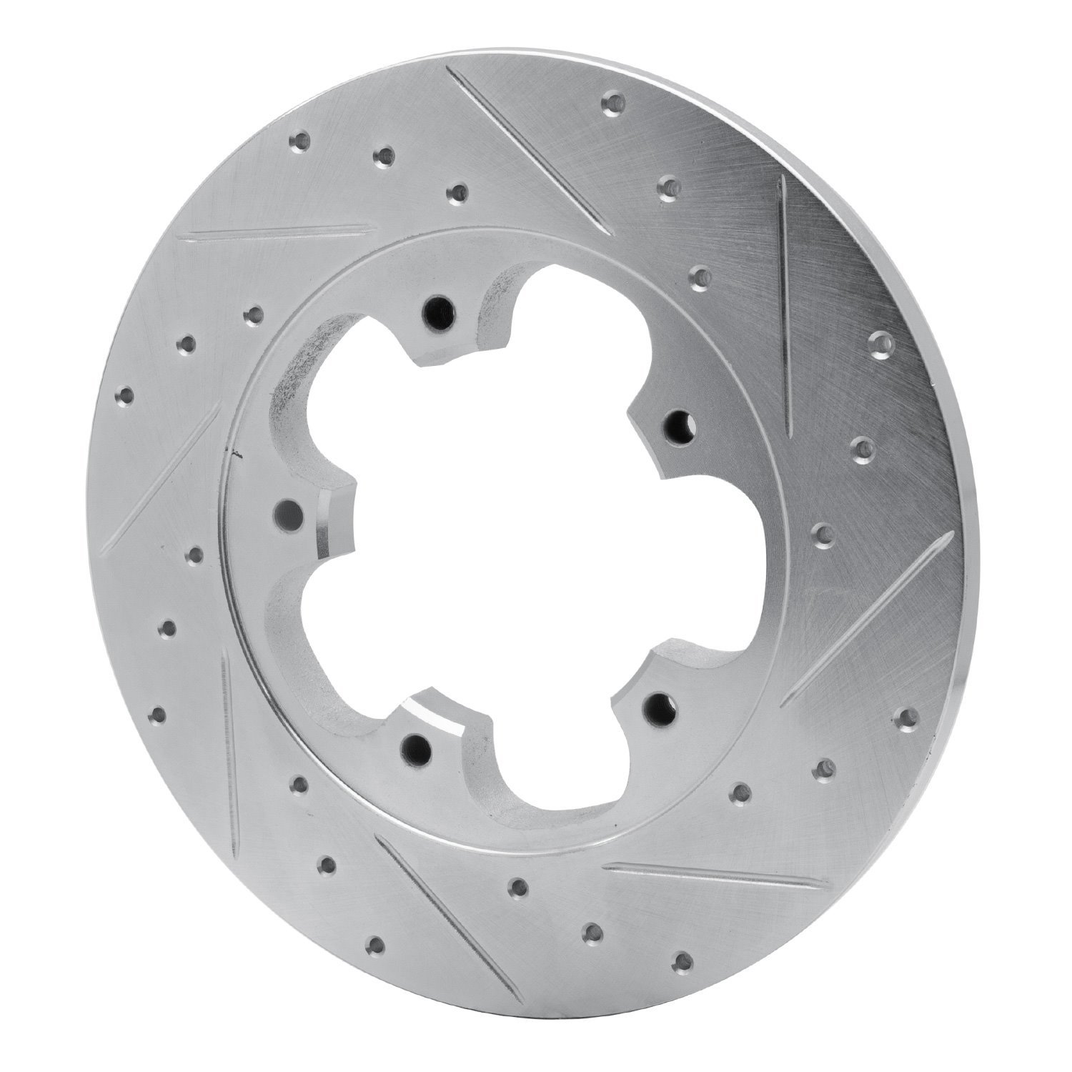E-Line Drilled & Slotted Silver Brake Rotor, 2015-2020 Ford/Lincoln/Mercury/Mazda, Position: Rear Left