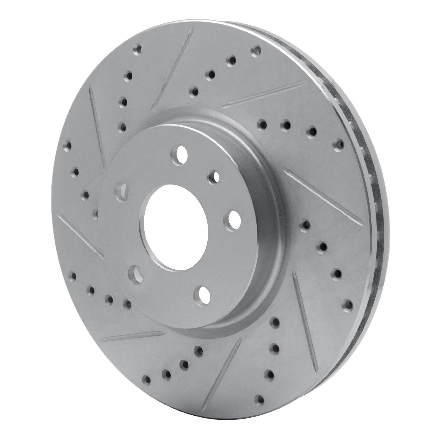 E-Line Drilled & Slotted Silver Brake Rotor, 2013-2020 Ford/Lincoln/Mercury/Mazda, Position: Front Left