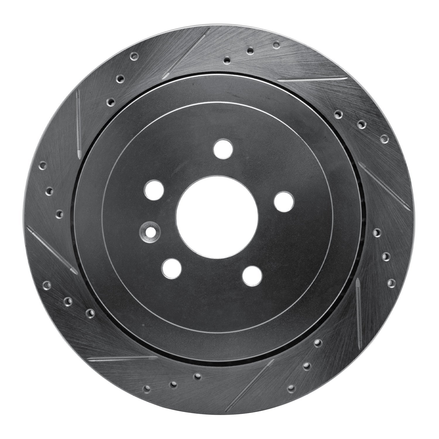 E-Line Drilled & Slotted Silver Brake Rotor, 2013-2016 Ford/Lincoln/Mercury/Mazda, Position: Rear Left