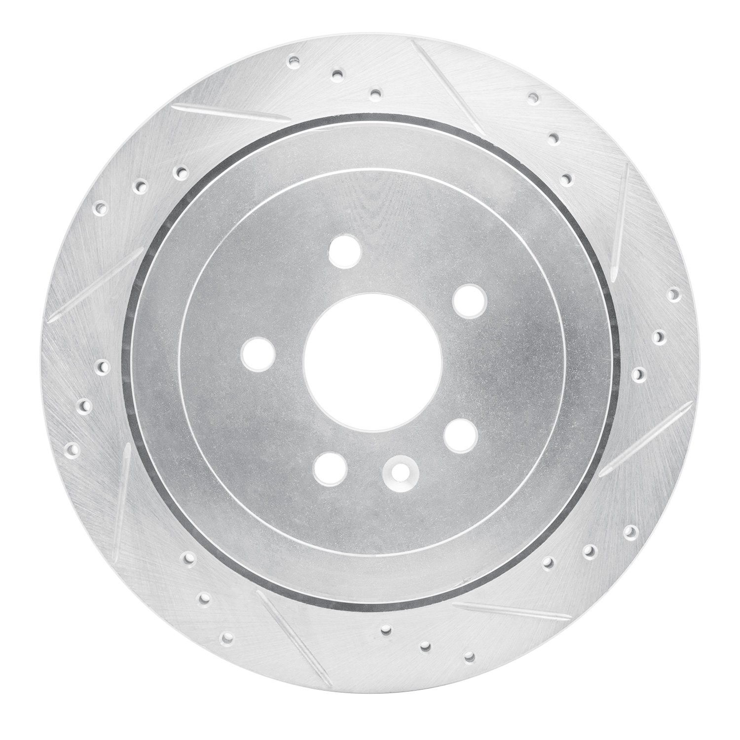 E-Line Drilled & Slotted Silver Brake Rotor, 2013-2016 Ford/Lincoln/Mercury/Mazda, Position: Rear Right