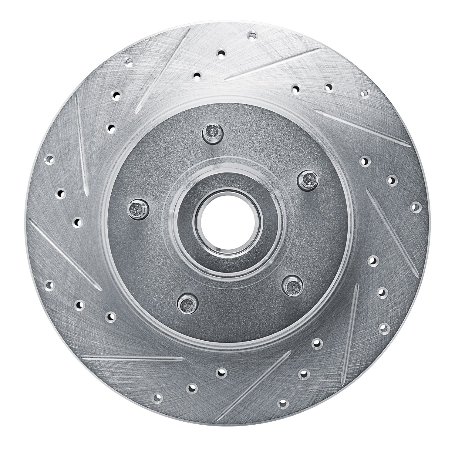 E-Line Drilled & Slotted Silver Brake Rotor, 1974-1979 Ford/Lincoln/Mercury/Mazda, Position: Front Left