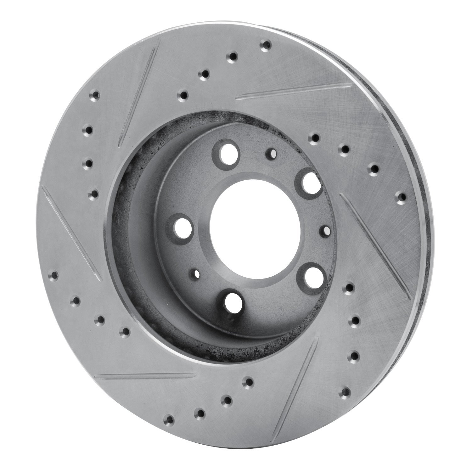 E-Line Drilled & Slotted Silver Brake Rotor, 1995-1997 Ford/Lincoln/Mercury/Mazda, Position: Front Left