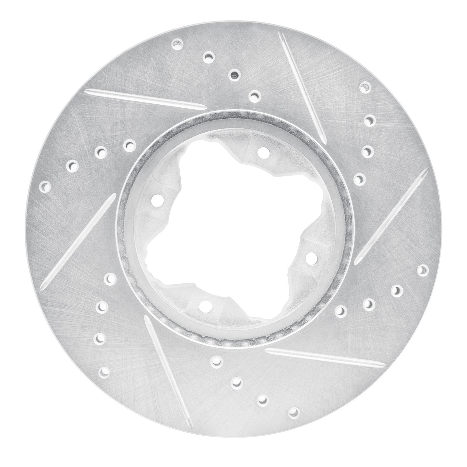 E-Line Drilled & Slotted Silver Brake Rotor, 1992-1998 Acura/Honda, Position: Front Left