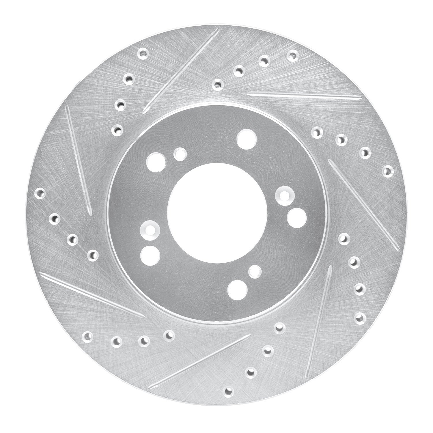 E-Line Drilled & Slotted Silver Brake Rotor, 1993-1995 Acura/Honda, Position: Front Left