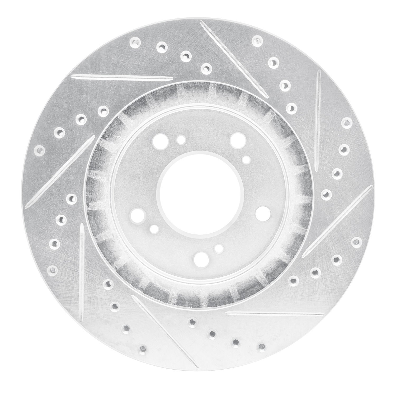E-Line Drilled & Slotted Silver Brake Rotor, 1997-2005 Acura/Honda, Position: Front Left