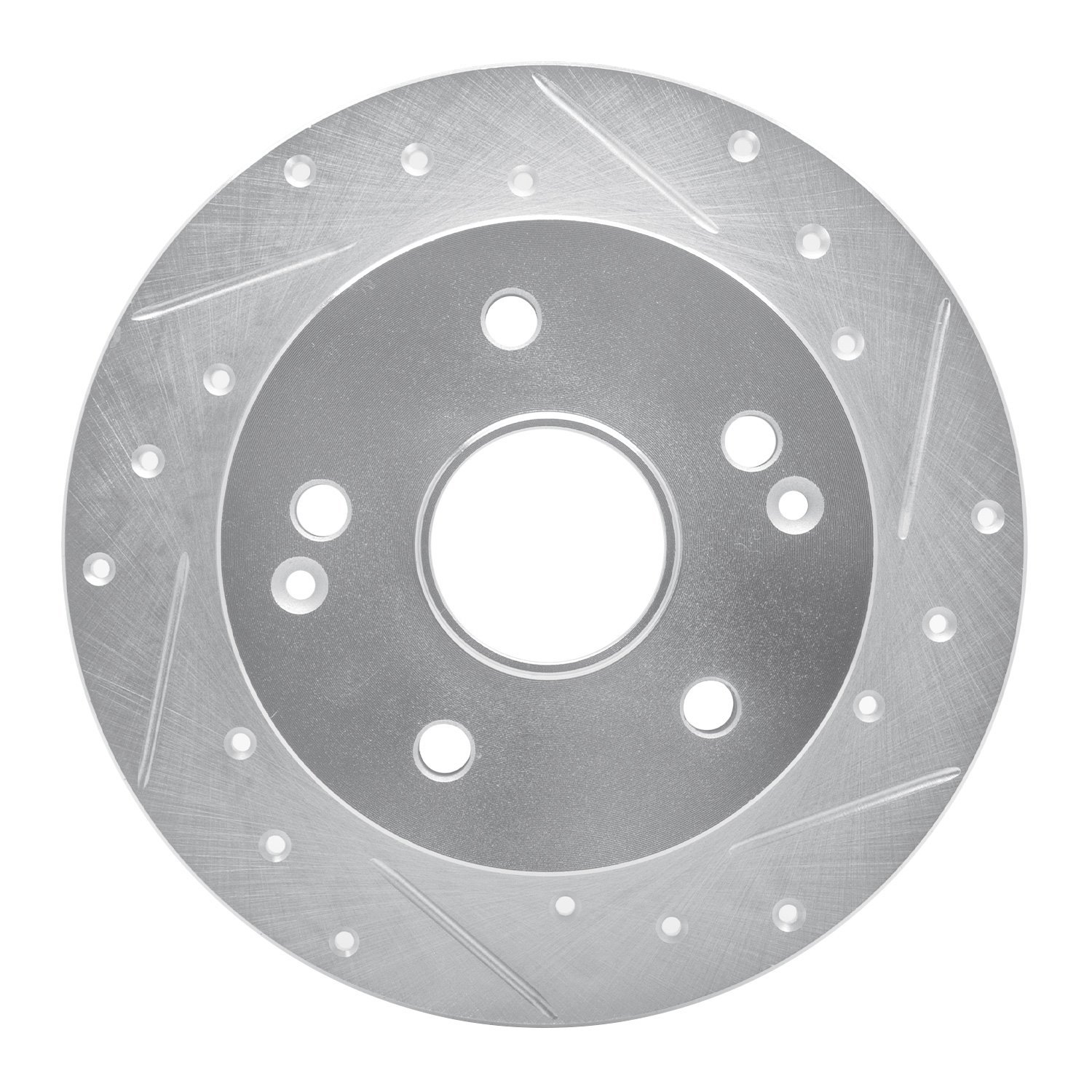 E-Line Drilled & Slotted Silver Brake Rotor, 1996-1998 Acura/Honda, Position: Rear Right