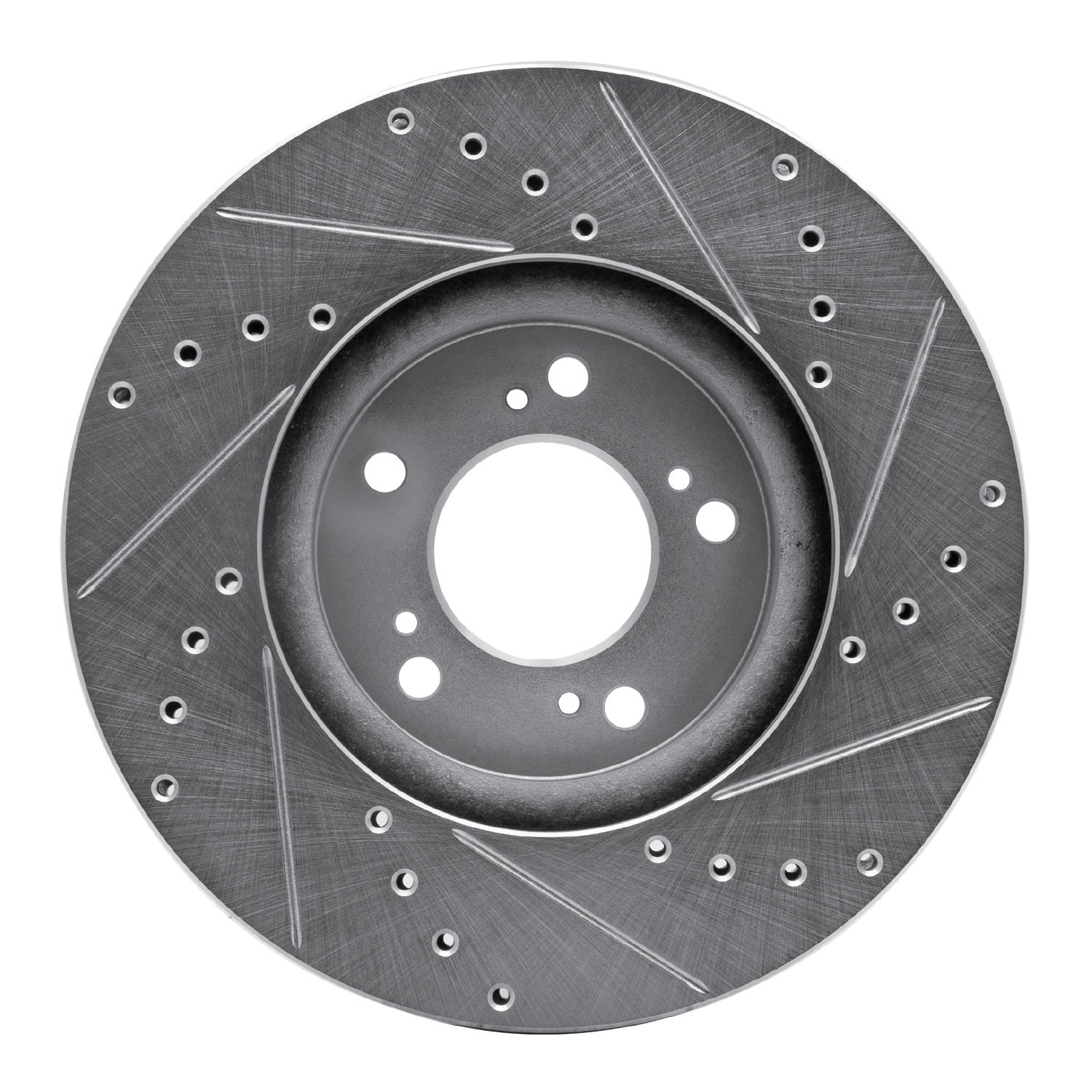 E-Line Drilled & Slotted Silver Brake Rotor, 1999-2004 Acura/Honda, Position: Front Left