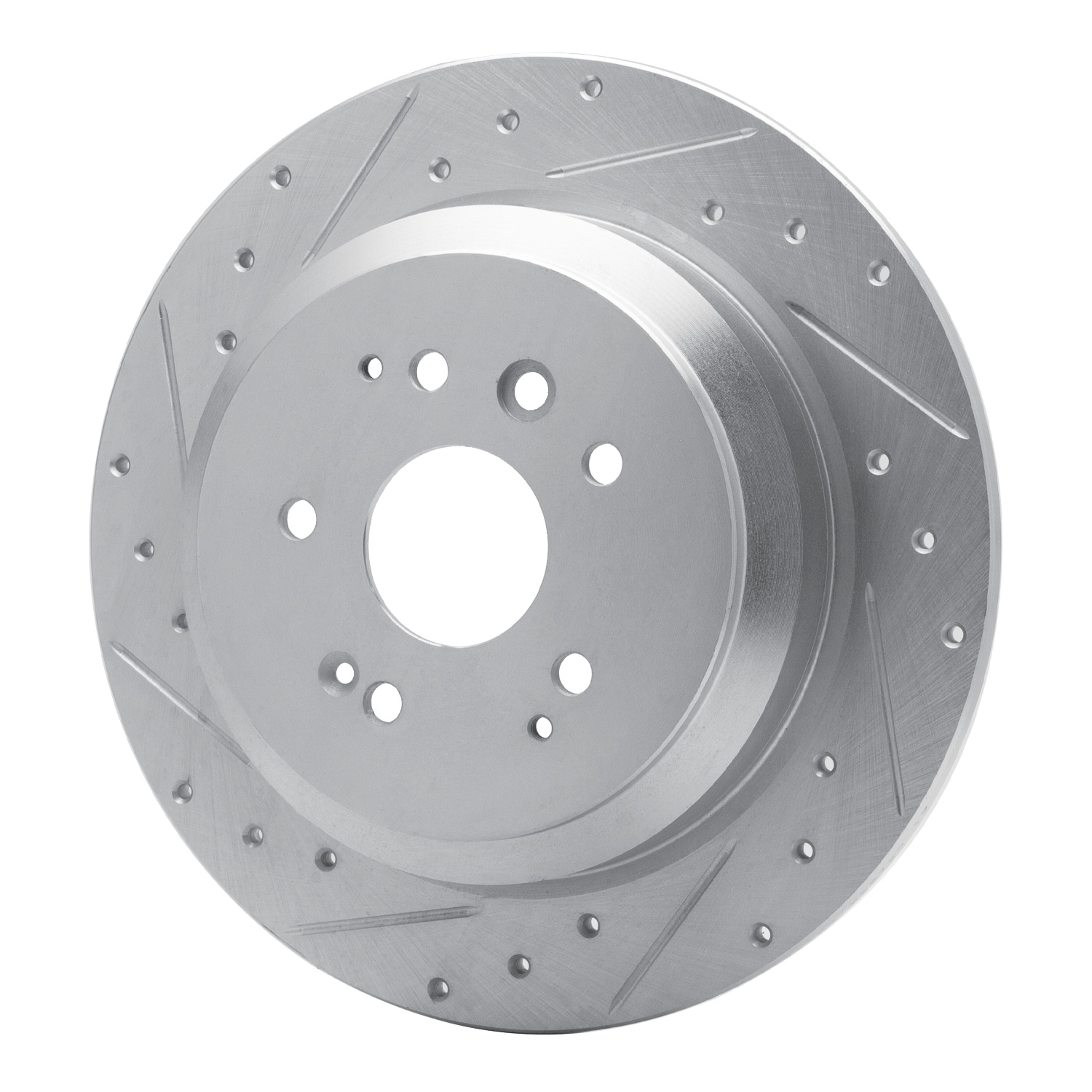 E-Line Drilled & Slotted Silver Brake Rotor, 2014-2016 Acura/Honda, Position: Rear Left