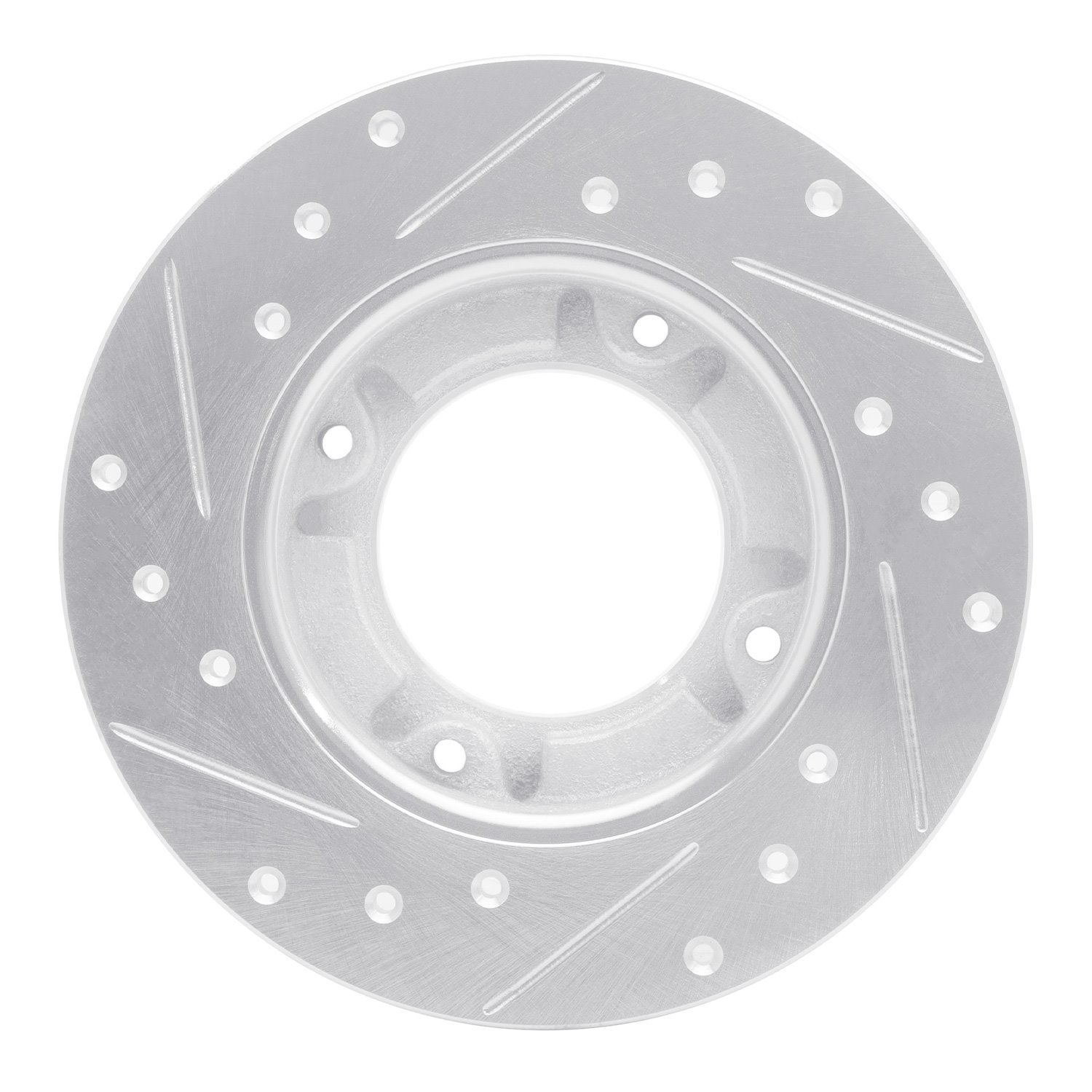 E-Line Drilled & Slotted Silver Brake Rotor, 1976-1981 Acura/Honda, Position: Front Right