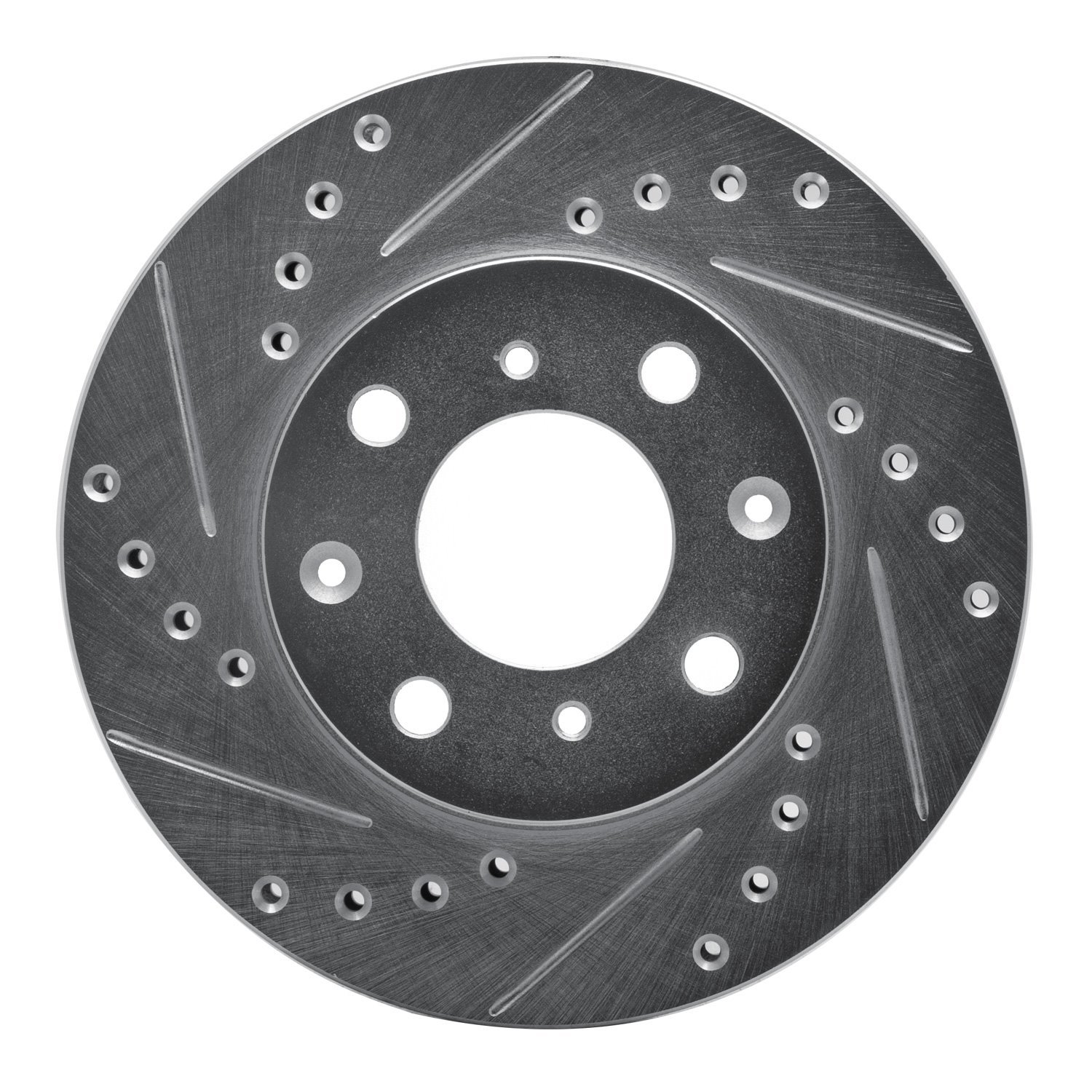 E-Line Drilled & Slotted Silver Brake Rotor, 1984-1990 Acura/Honda, Position: Front Left