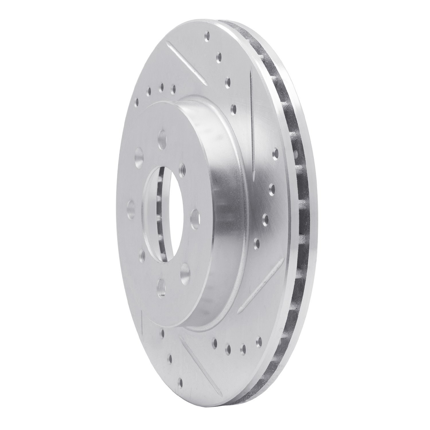 E-Line Drilled & Slotted Silver Brake Rotor, 1990-2014 Acura/Honda, Position: Front Right