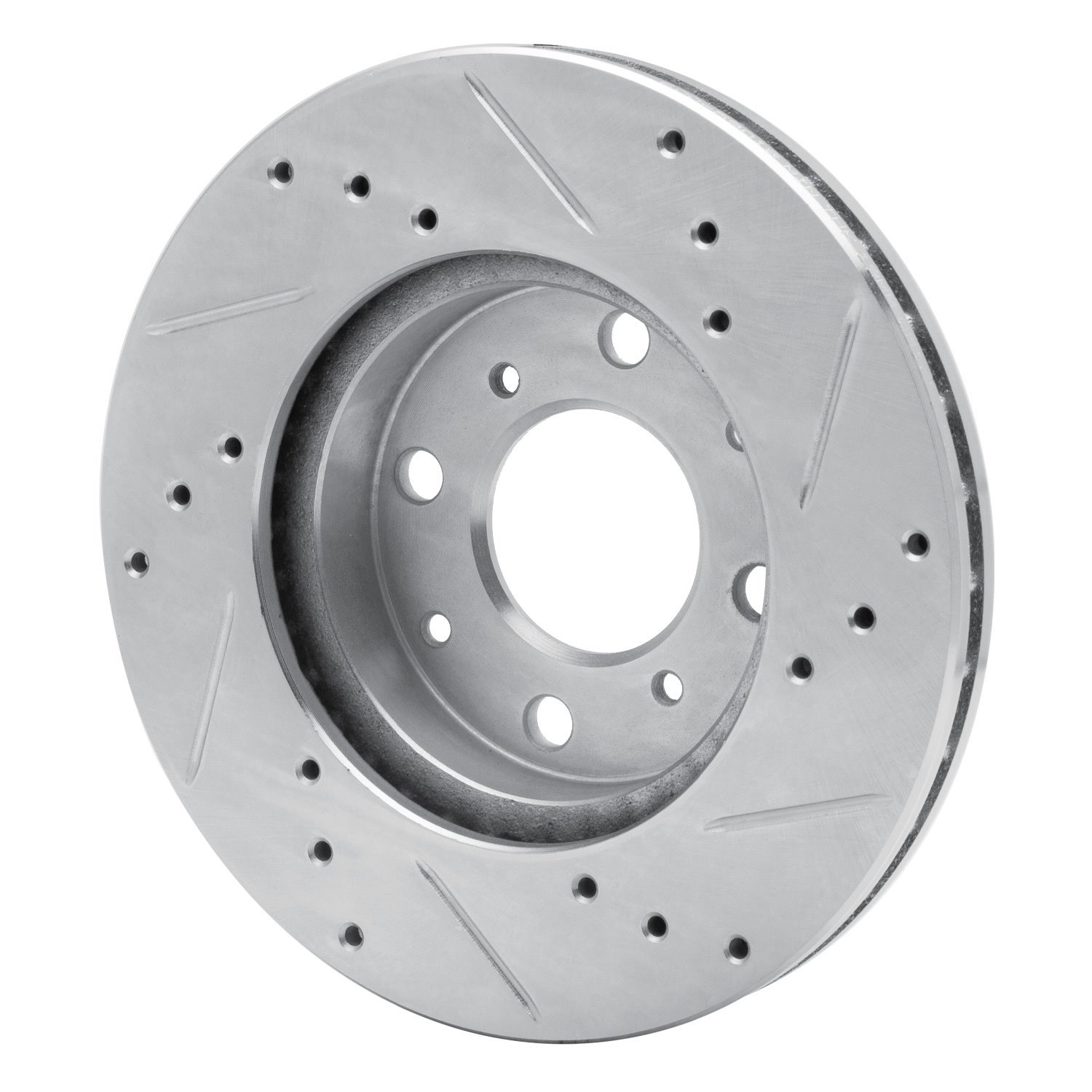E-Line Drilled & Slotted Silver Brake Rotor, 1990-2000 Acura/Honda, Position: Front Left