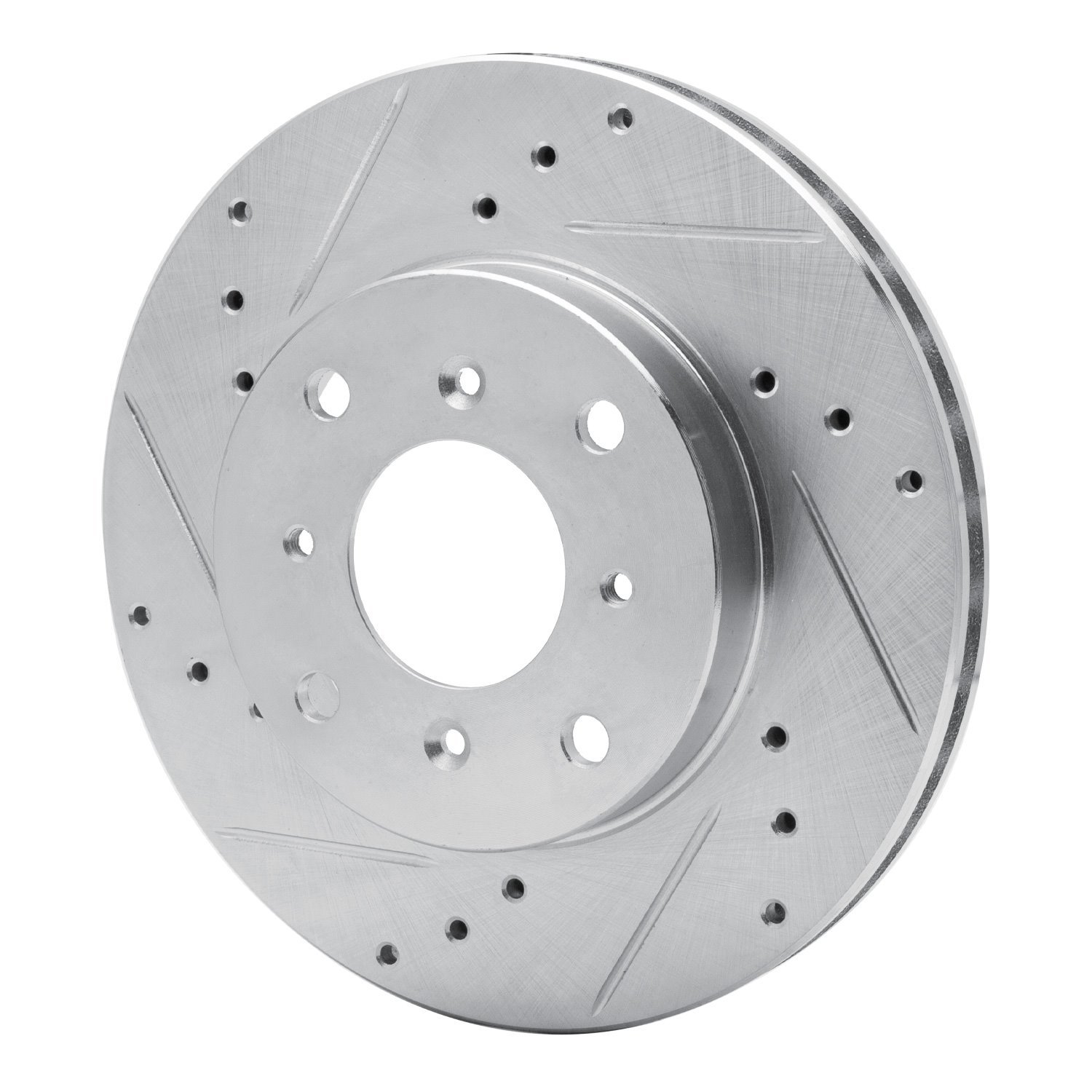 E-Line Drilled & Slotted Silver Brake Rotor, 1992-1996 Acura/Honda, Position: Front Left