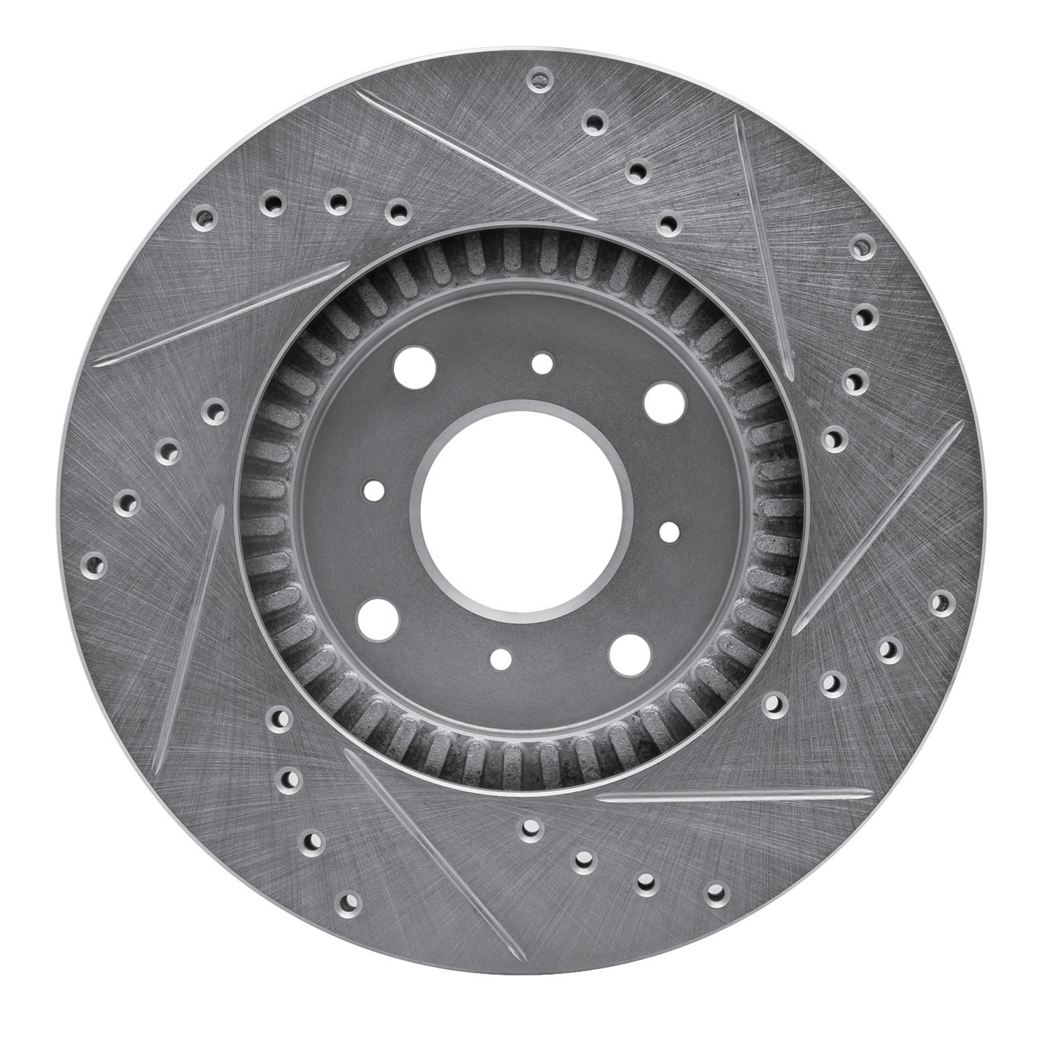 E-Line Drilled & Slotted Silver Brake Rotor, 1992-1996 Acura/Honda, Position: Front Left