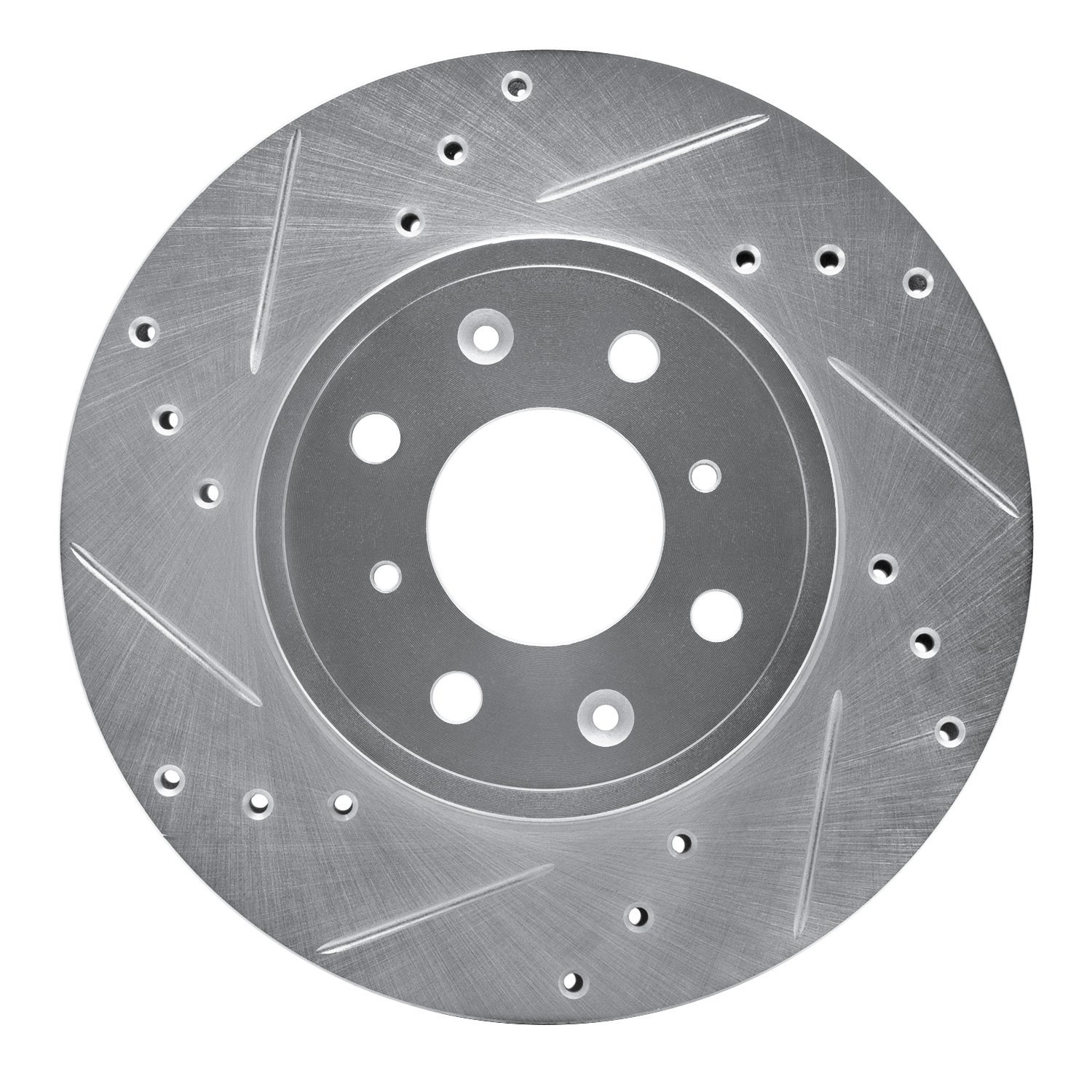 E-Line Drilled & Slotted Silver Brake Rotor, 2014-2020 Acura/Honda, Position: Front Left