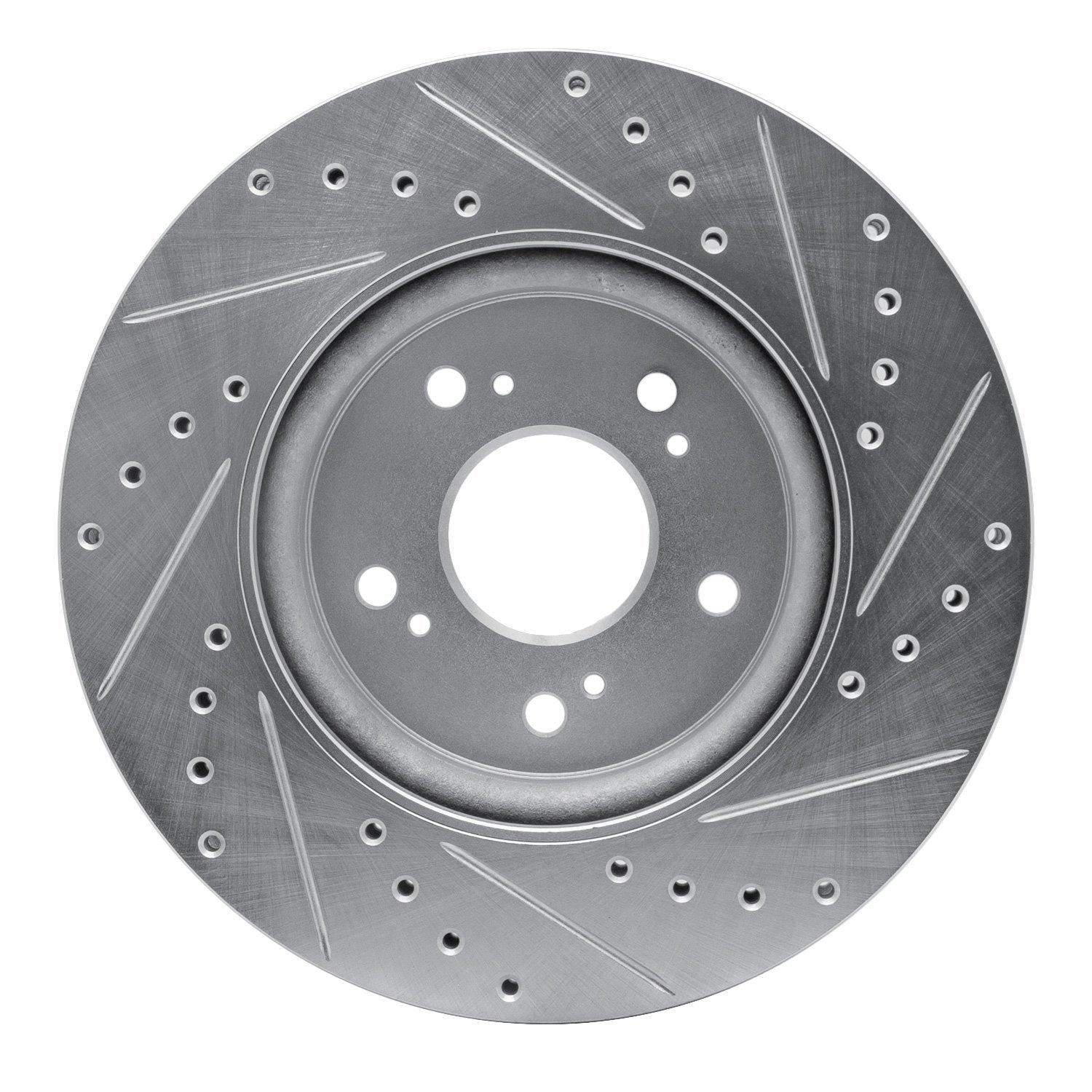 E-Line Drilled & Slotted Silver Brake Rotor, 2007-2016 Acura/Honda, Position: Front Left